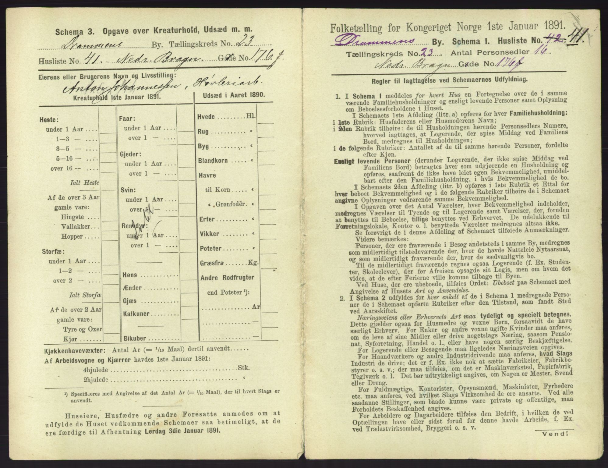 RA, 1891 census for 0602 Drammen, 1891, p. 1989