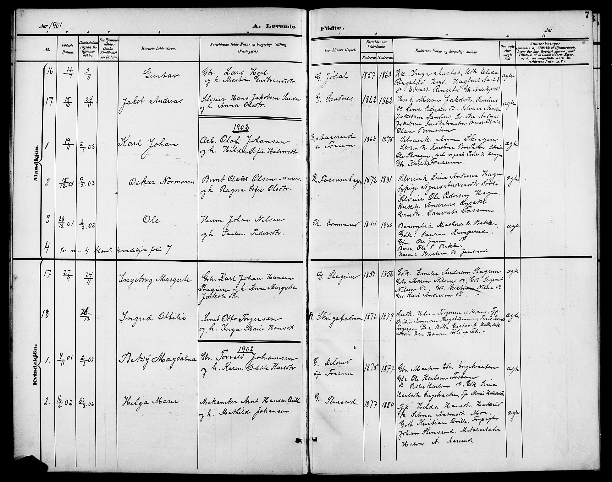 Aurskog prestekontor Kirkebøker, SAO/A-10304a/G/Gb/L0002: Parish register (copy) no. II 2, 1901-1926, p. 7