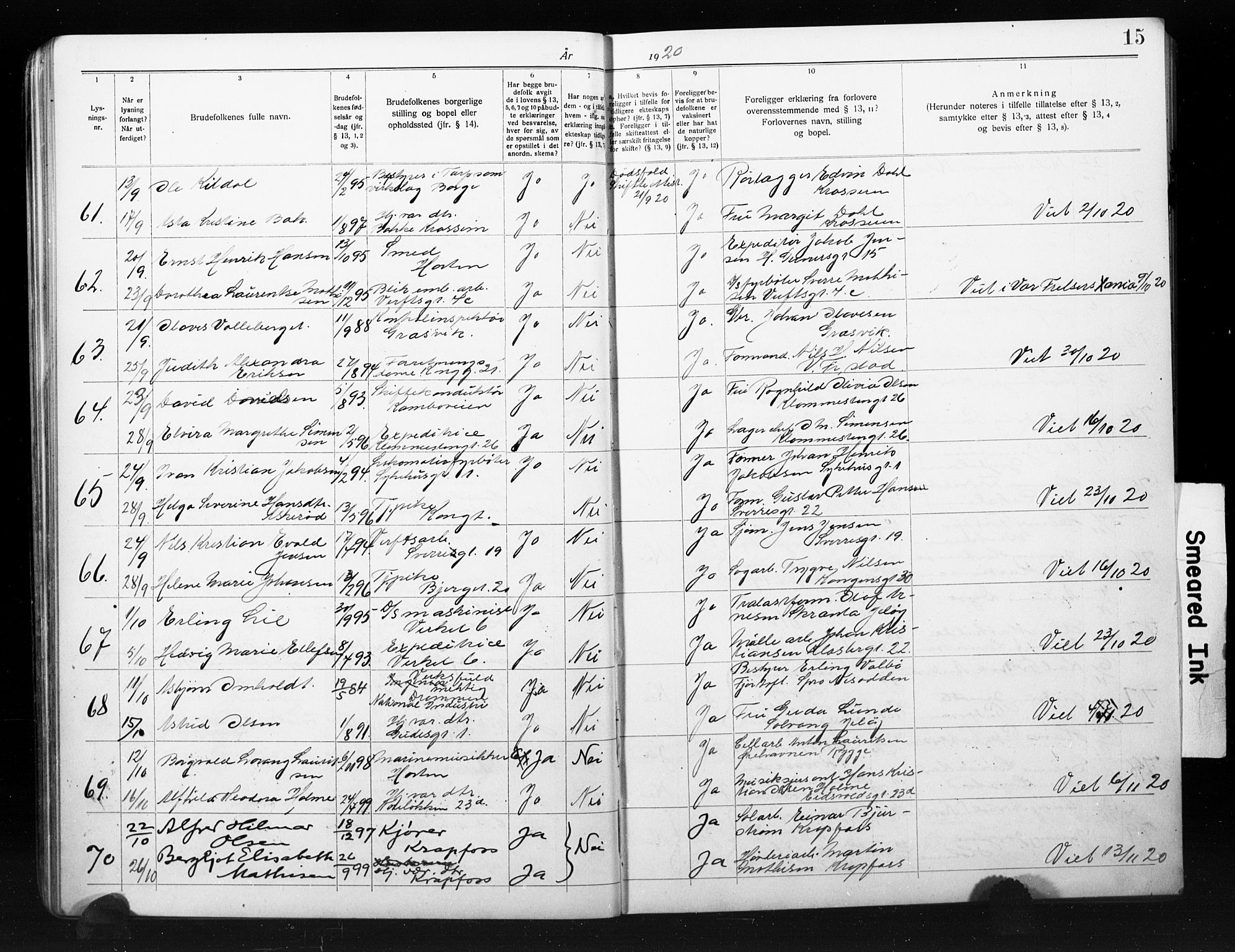 Moss prestekontor Kirkebøker, SAO/A-2003/H/Ha/L0002: Banns register no. 2, 1919-1930, p. 15