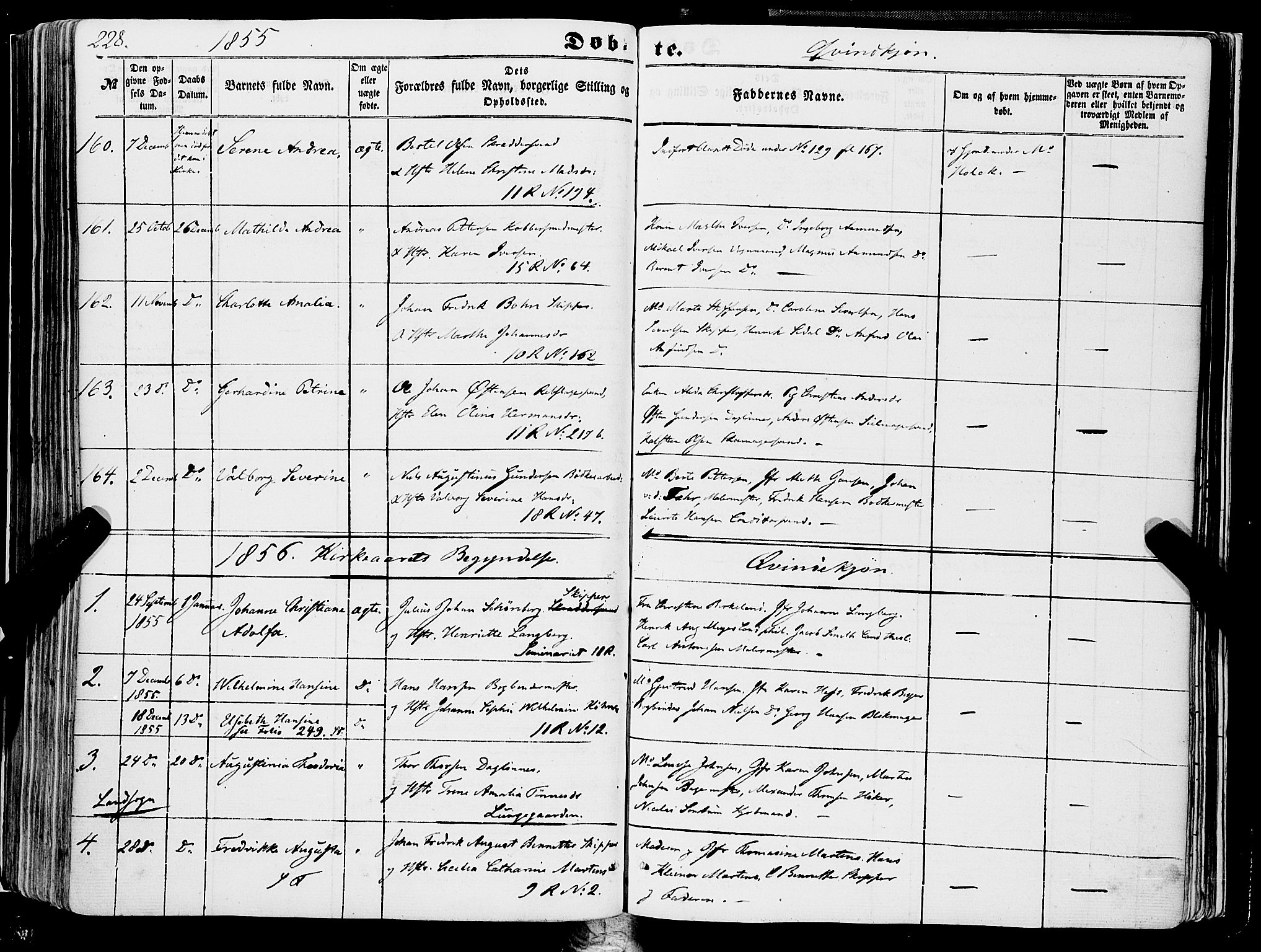 Domkirken sokneprestembete, SAB/A-74801/H/Haa/L0020: Parish register (official) no. B 3, 1851-1859, p. 228