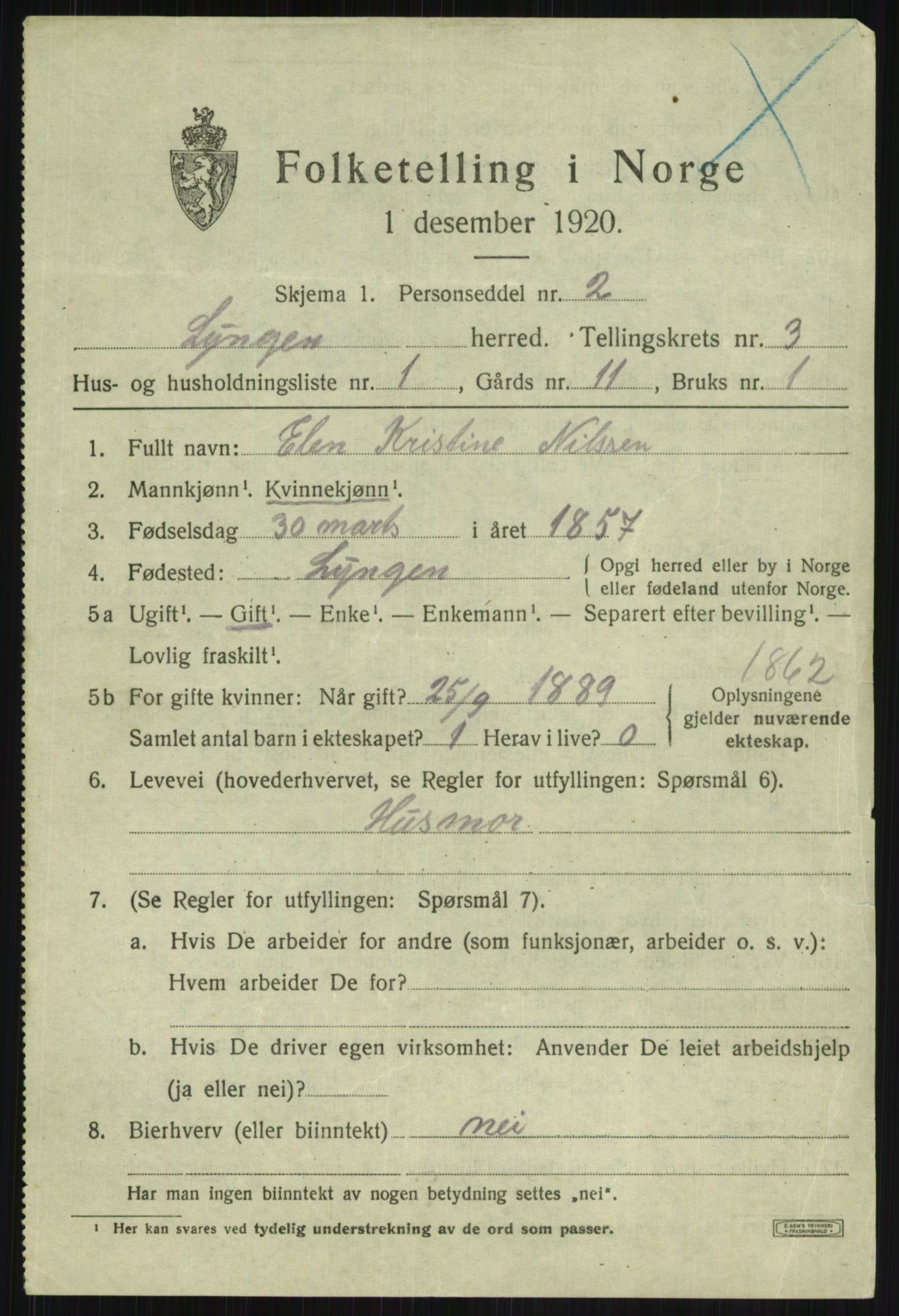 SATØ, 1920 census for Lyngen, 1920, p. 3503