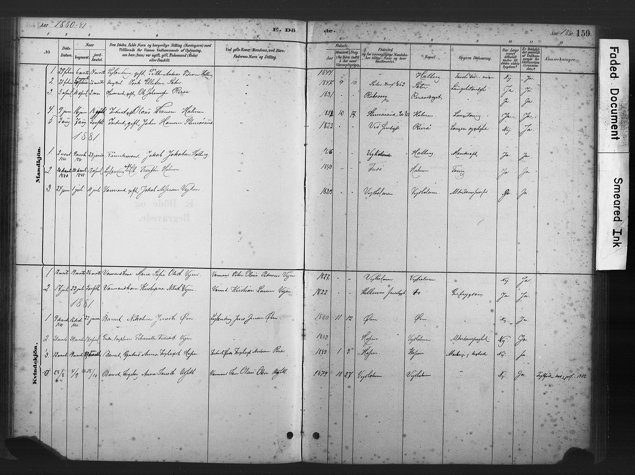 Ministerialprotokoller, klokkerbøker og fødselsregistre - Møre og Romsdal, AV/SAT-A-1454/583/L0954: Parish register (official) no. 583A01, 1880-1906, p. 159