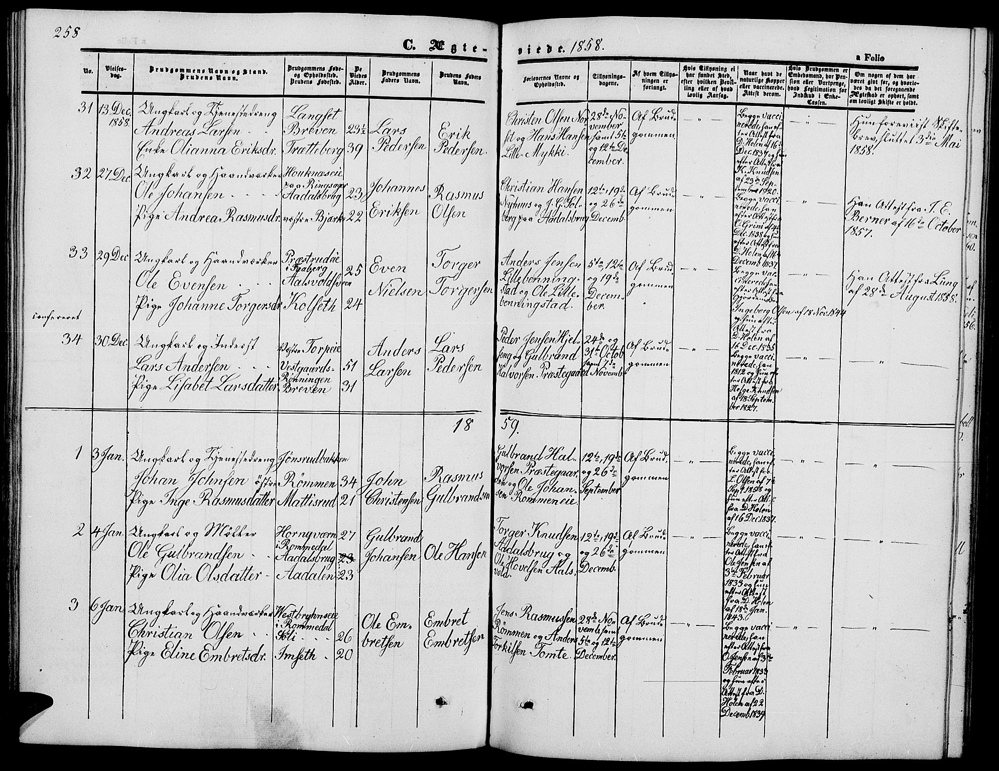 Løten prestekontor, AV/SAH-PREST-022/L/La/L0003: Parish register (copy) no. 3, 1850-1862, p. 258