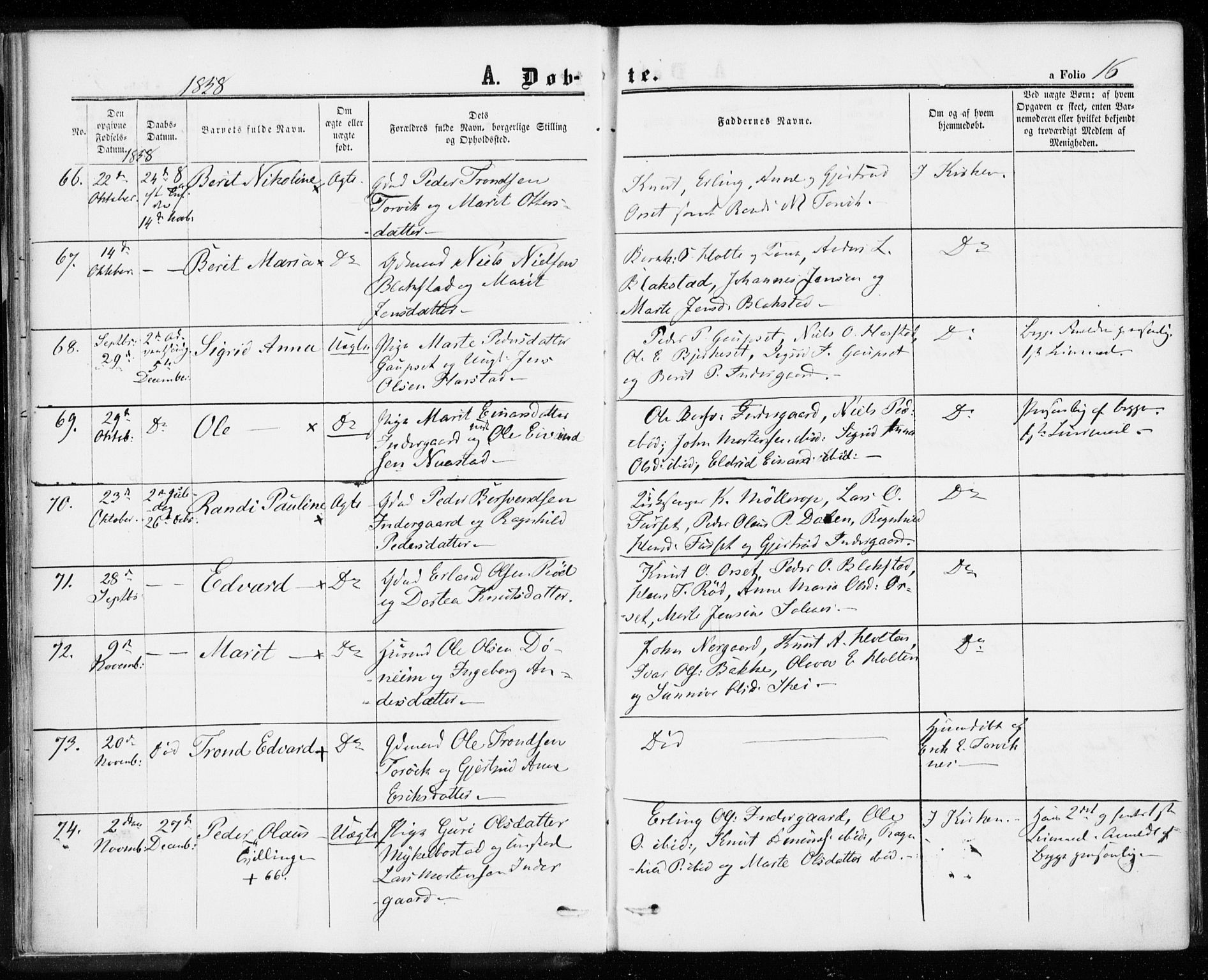 Ministerialprotokoller, klokkerbøker og fødselsregistre - Møre og Romsdal, AV/SAT-A-1454/584/L0965: Parish register (official) no. 584A05, 1857-1868, p. 16