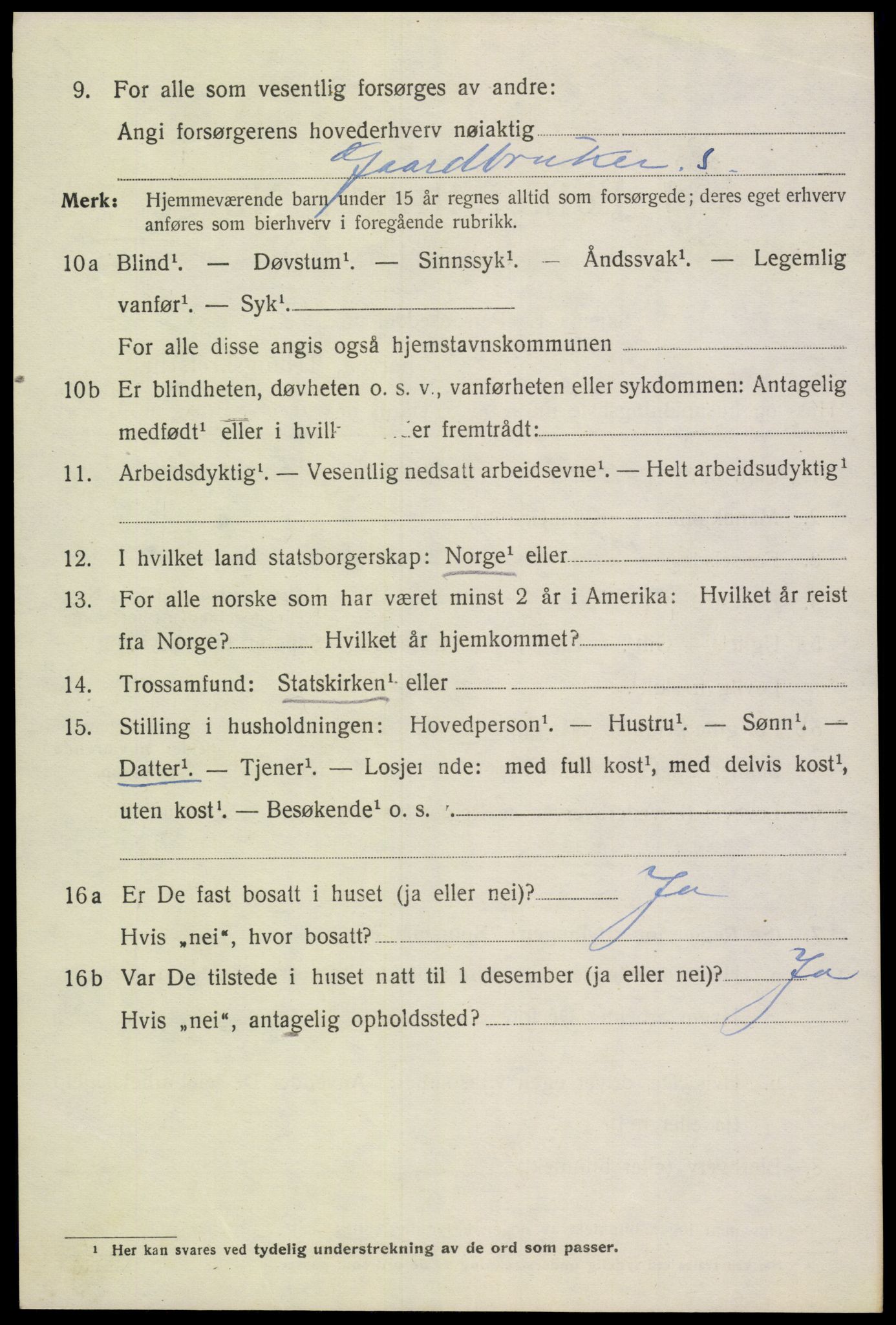 SAK, 1920 census for Bjelland, 1920, p. 1470