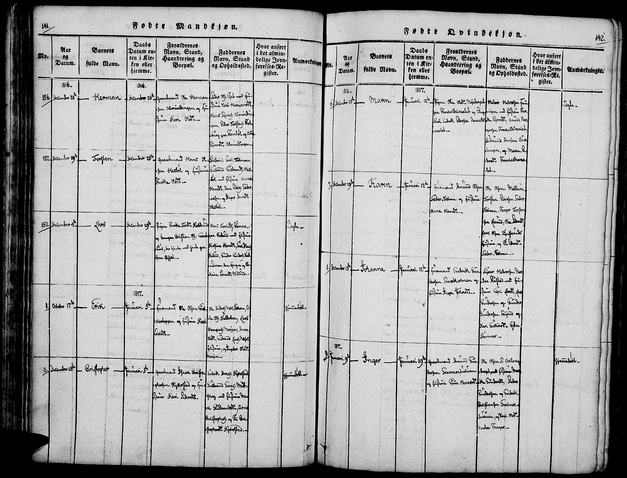 Vinger prestekontor, AV/SAH-PREST-024/H/Ha/Haa/L0006: Parish register (official) no. 6, 1814-1825, p. 141-142
