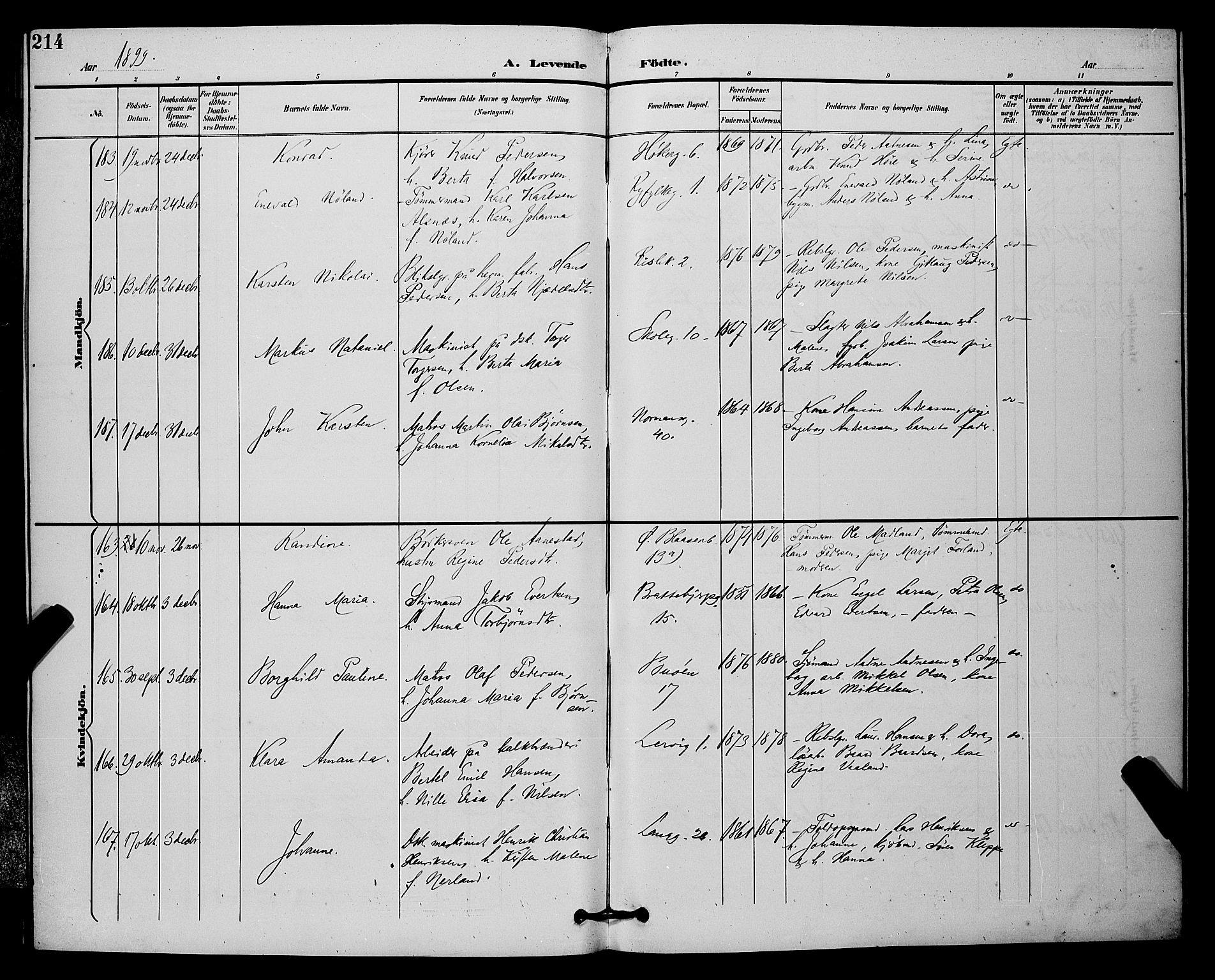 St. Johannes sokneprestkontor, AV/SAST-A-101814/001/30/30BB/L0003: Parish register (copy) no. B 3, 1893-1900, p. 214