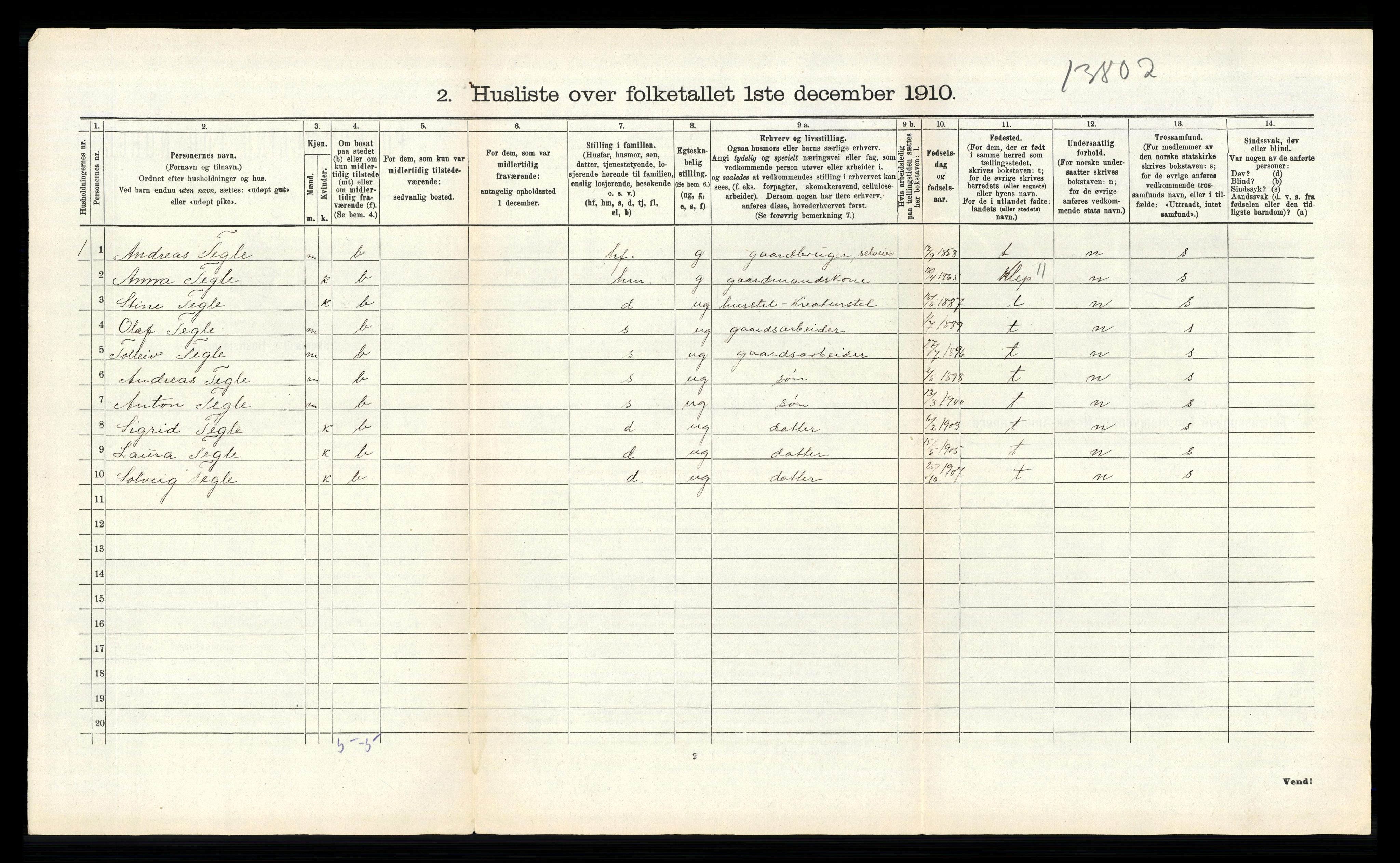 RA, 1910 census for Time, 1910, p. 638