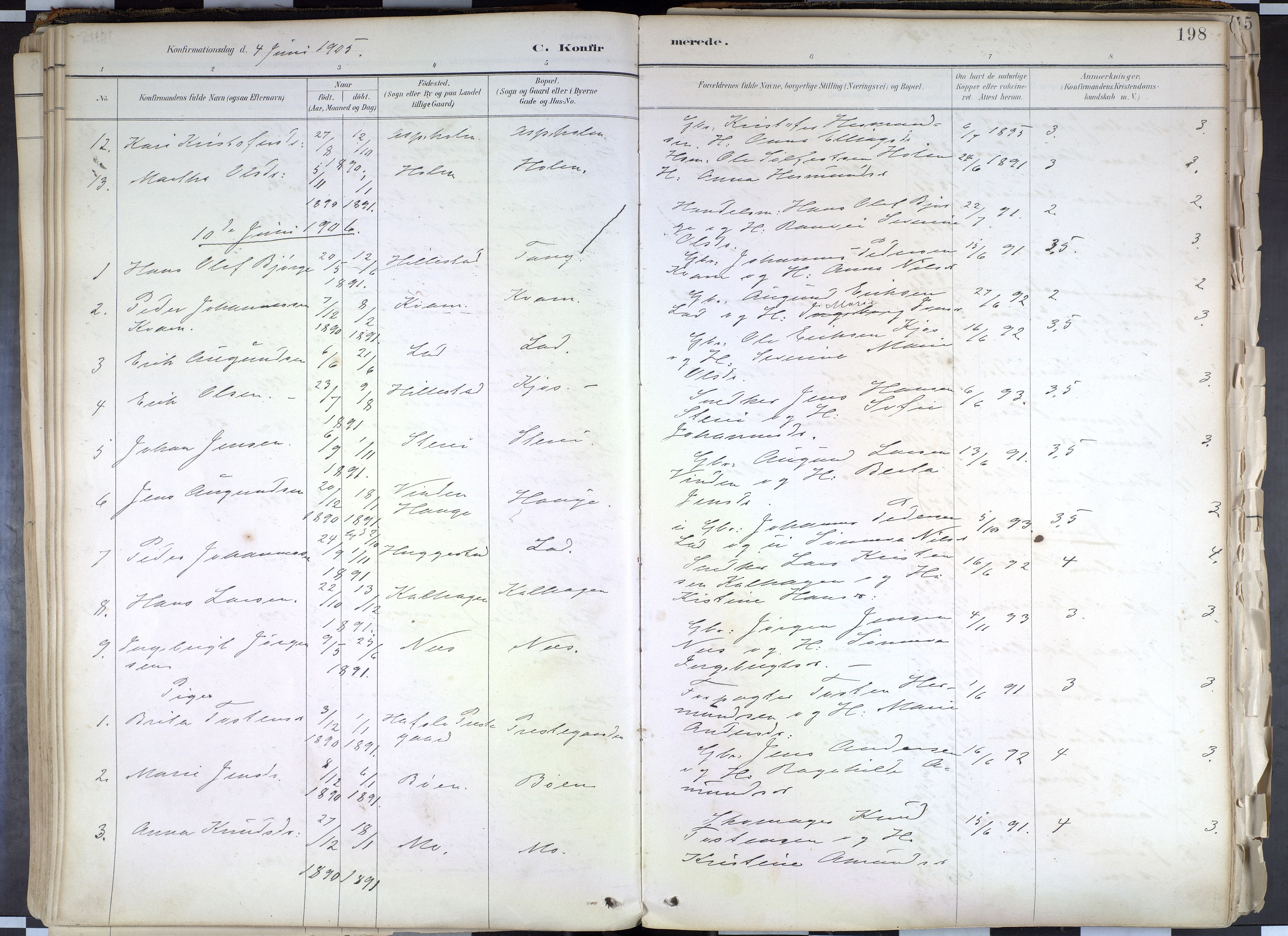 Hafslo sokneprestembete, SAB/A-80301/H/Haa/Haab/L0001: Parish register (official) no. B 1, 1886-1945, p. 198