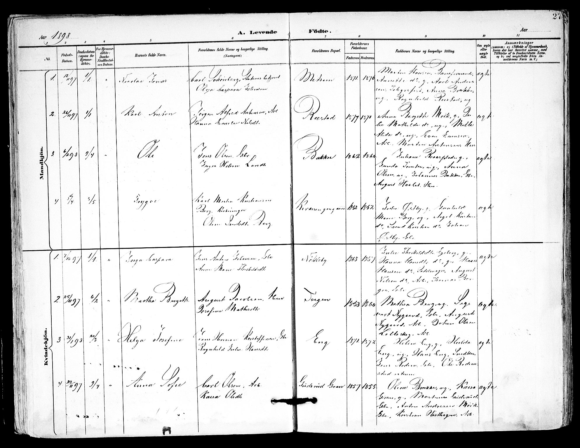 Kråkstad prestekontor Kirkebøker, SAO/A-10125a/F/Fa/L0010: Parish register (official) no. I 10, 1893-1931, p. 27