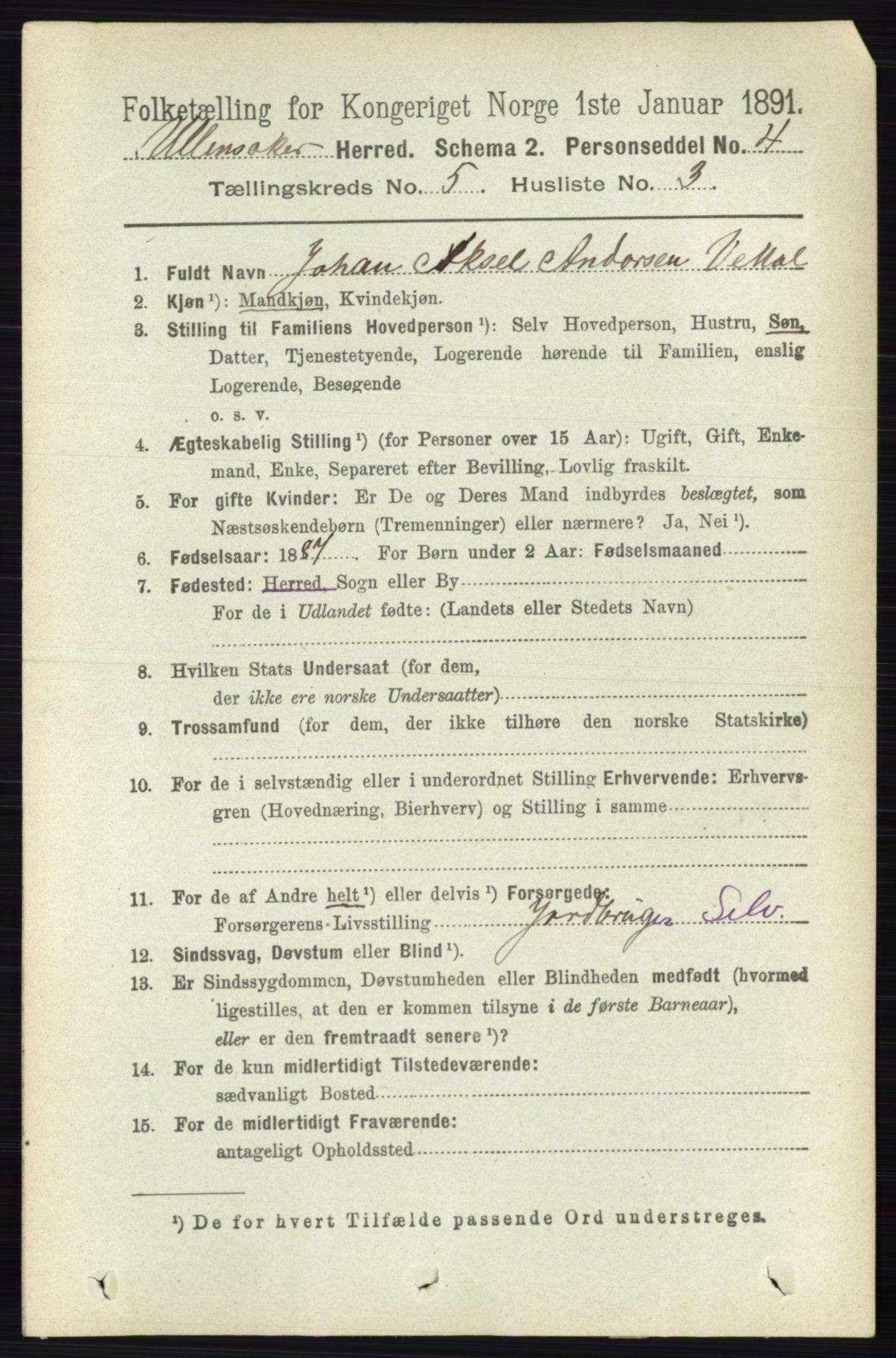 RA, 1891 census for 0235 Ullensaker, 1891, p. 2110