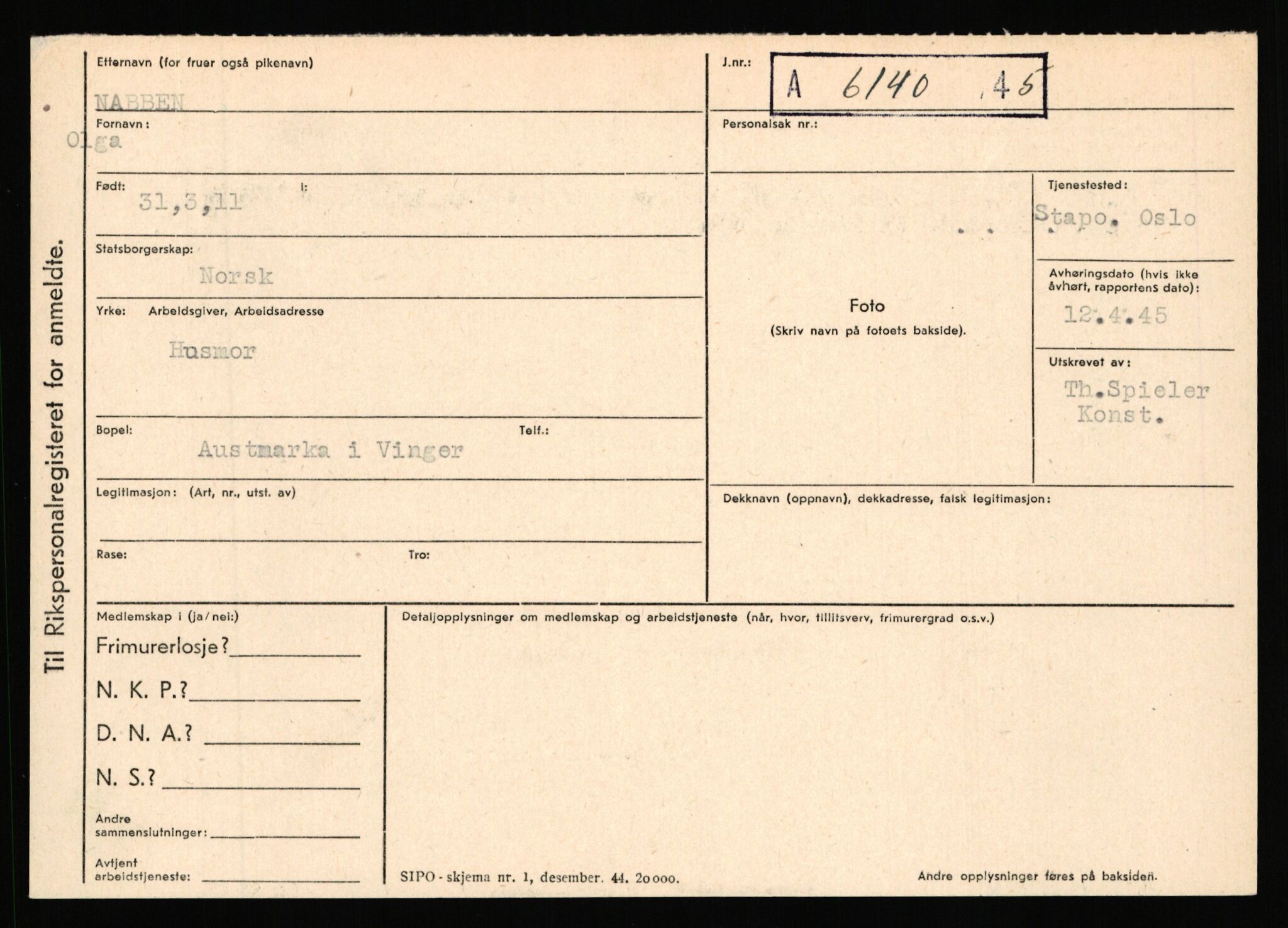 Statspolitiet - Hovedkontoret / Osloavdelingen, AV/RA-S-1329/C/Ca/L0011: Molberg - Nøstvold, 1943-1945, p. 1086