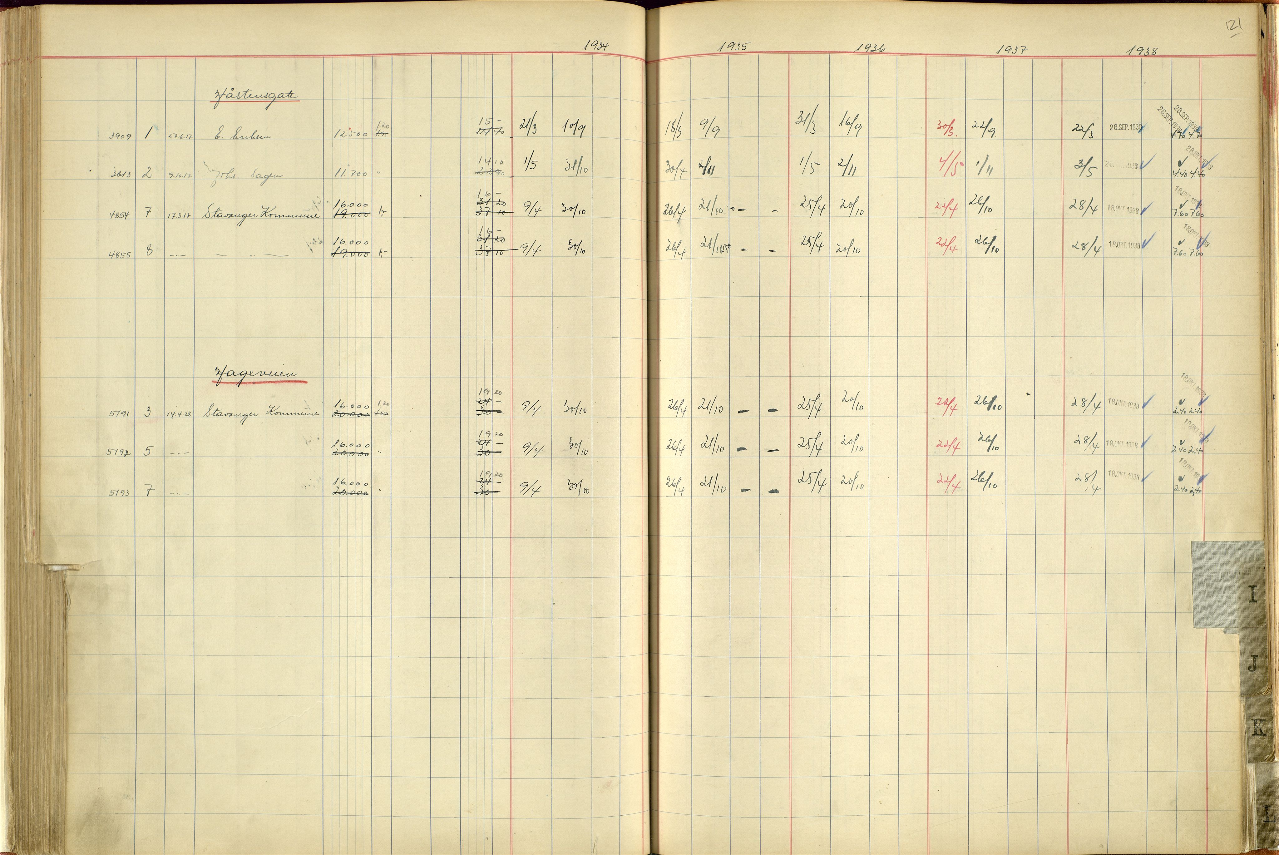 Norges Brannkasse Stavanger, AV/SAST-A-102143/F/Fc/L0004: Brannkontingentprotokoll A-L, 1934-1938, p. 120b-121a