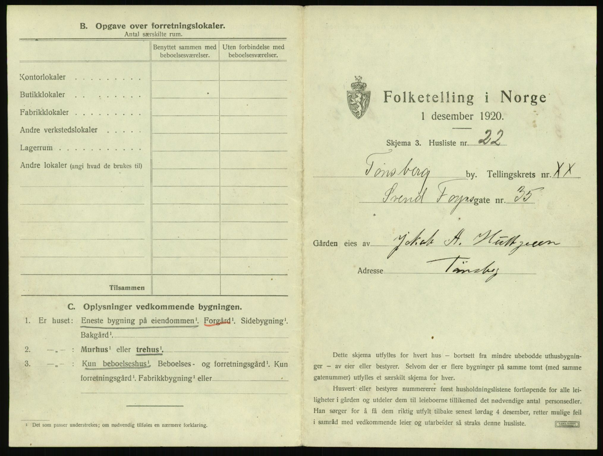 SAKO, 1920 census for Tønsberg, 1920, p. 2091