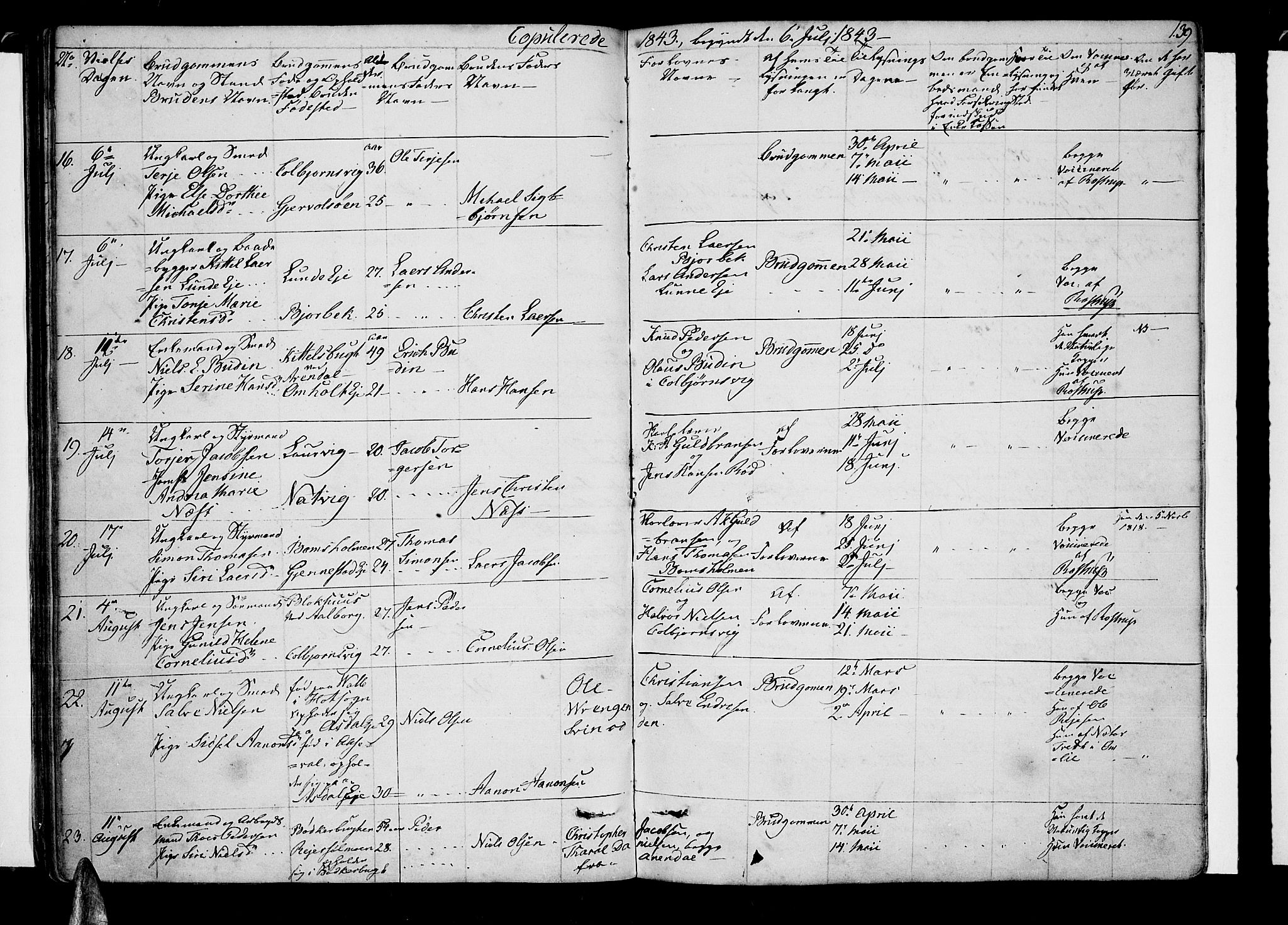 Øyestad sokneprestkontor, SAK/1111-0049/F/Fb/L0006: Parish register (copy) no. B 6, 1843-1854, p. 139