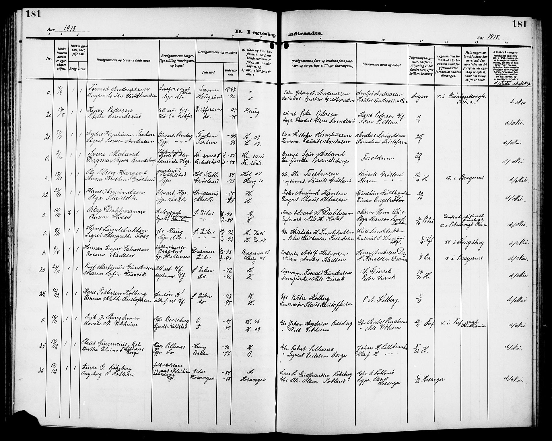 Eiker kirkebøker, AV/SAKO-A-4/G/Ga/L0009: Parish register (copy) no. I 9, 1915-1924, p. 181