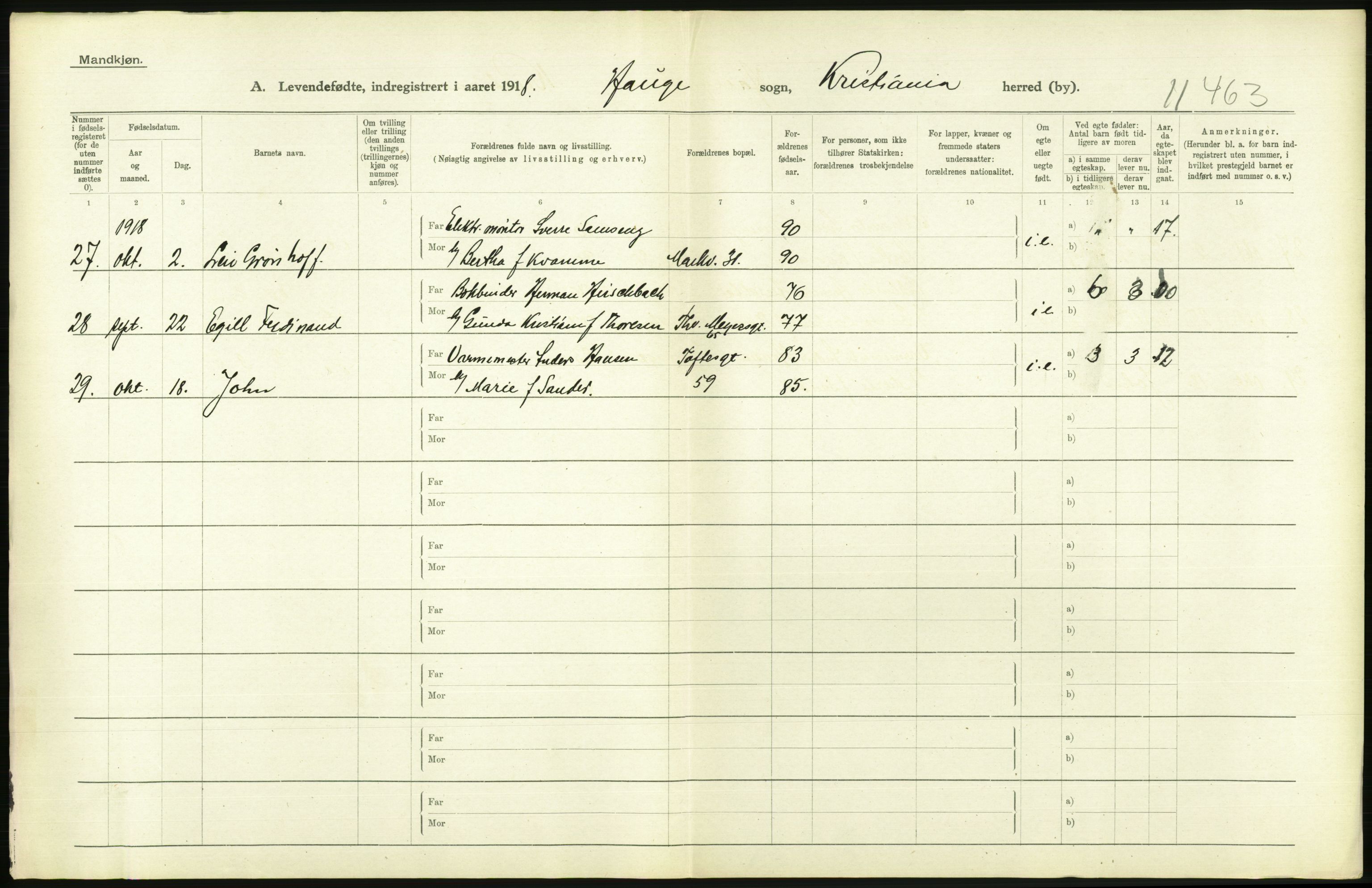 Statistisk sentralbyrå, Sosiodemografiske emner, Befolkning, AV/RA-S-2228/D/Df/Dfb/Dfbh/L0008: Kristiania: Levendefødte menn og kvinner., 1918, p. 674