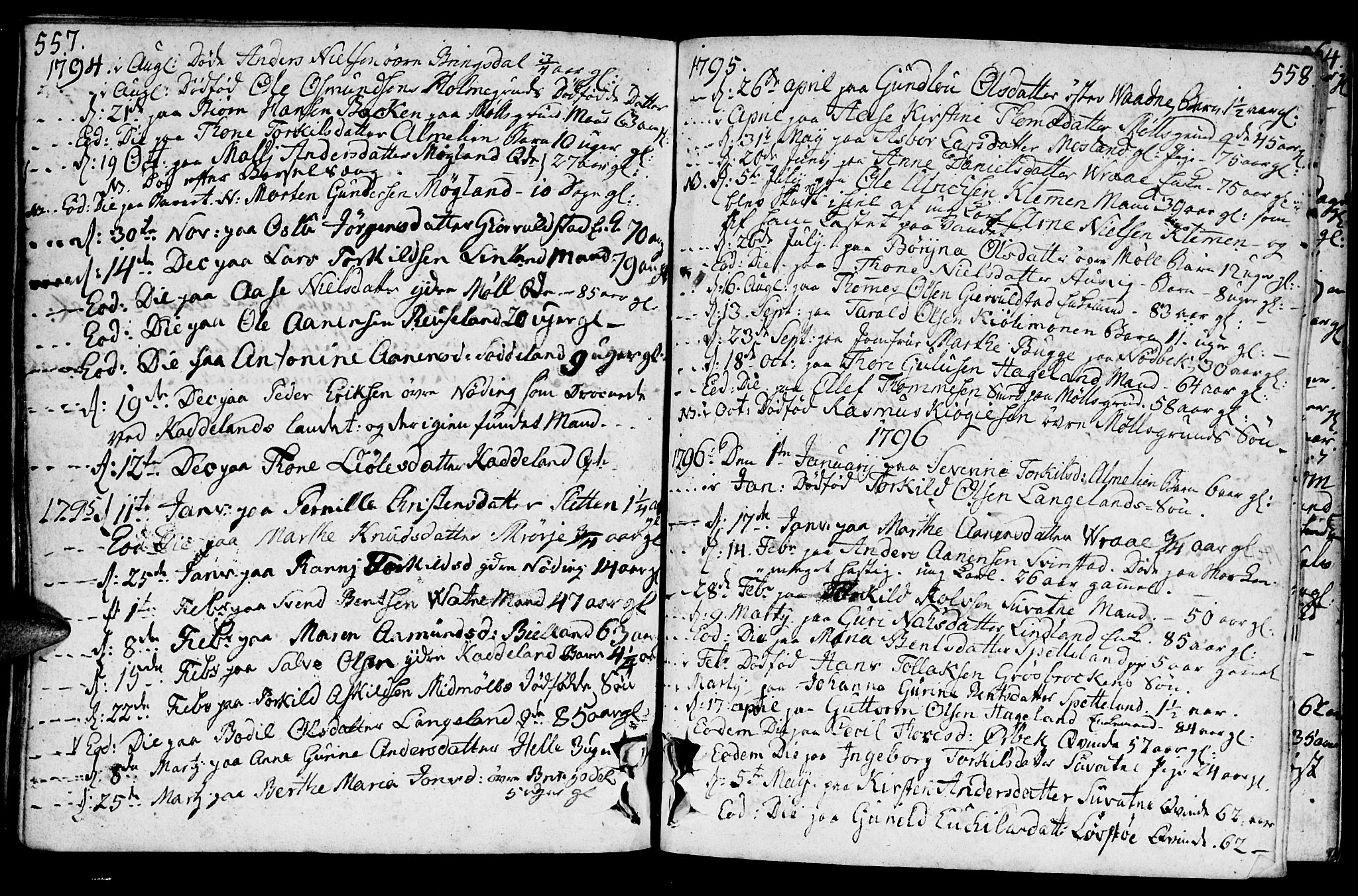 Holum sokneprestkontor, AV/SAK-1111-0022/F/Fa/Faa/L0003: Parish register (official) no. A 3, 1780-1821, p. 557-558