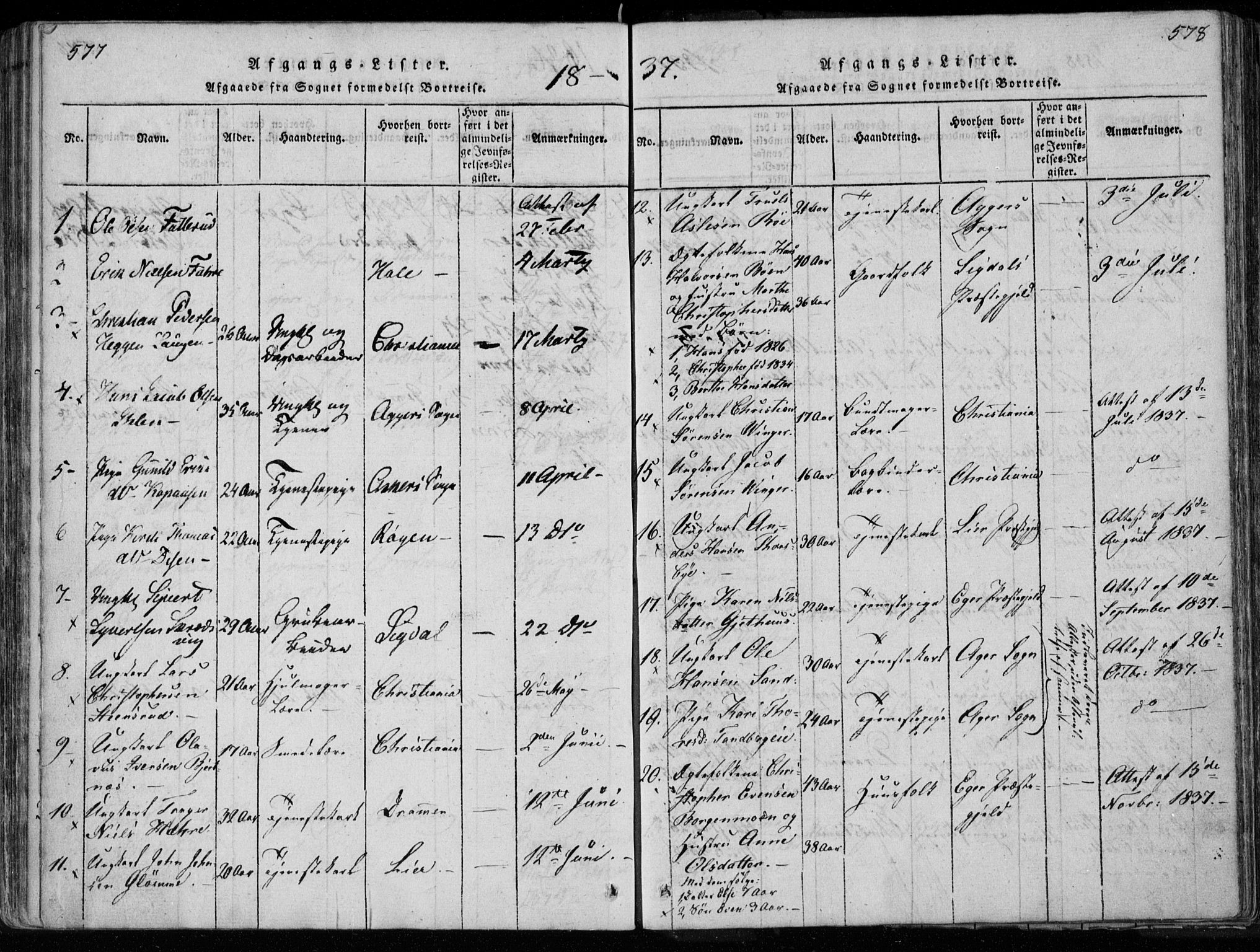 Modum kirkebøker, SAKO/A-234/F/Fa/L0005: Parish register (official) no. 5, 1824-1841, p. 577-578