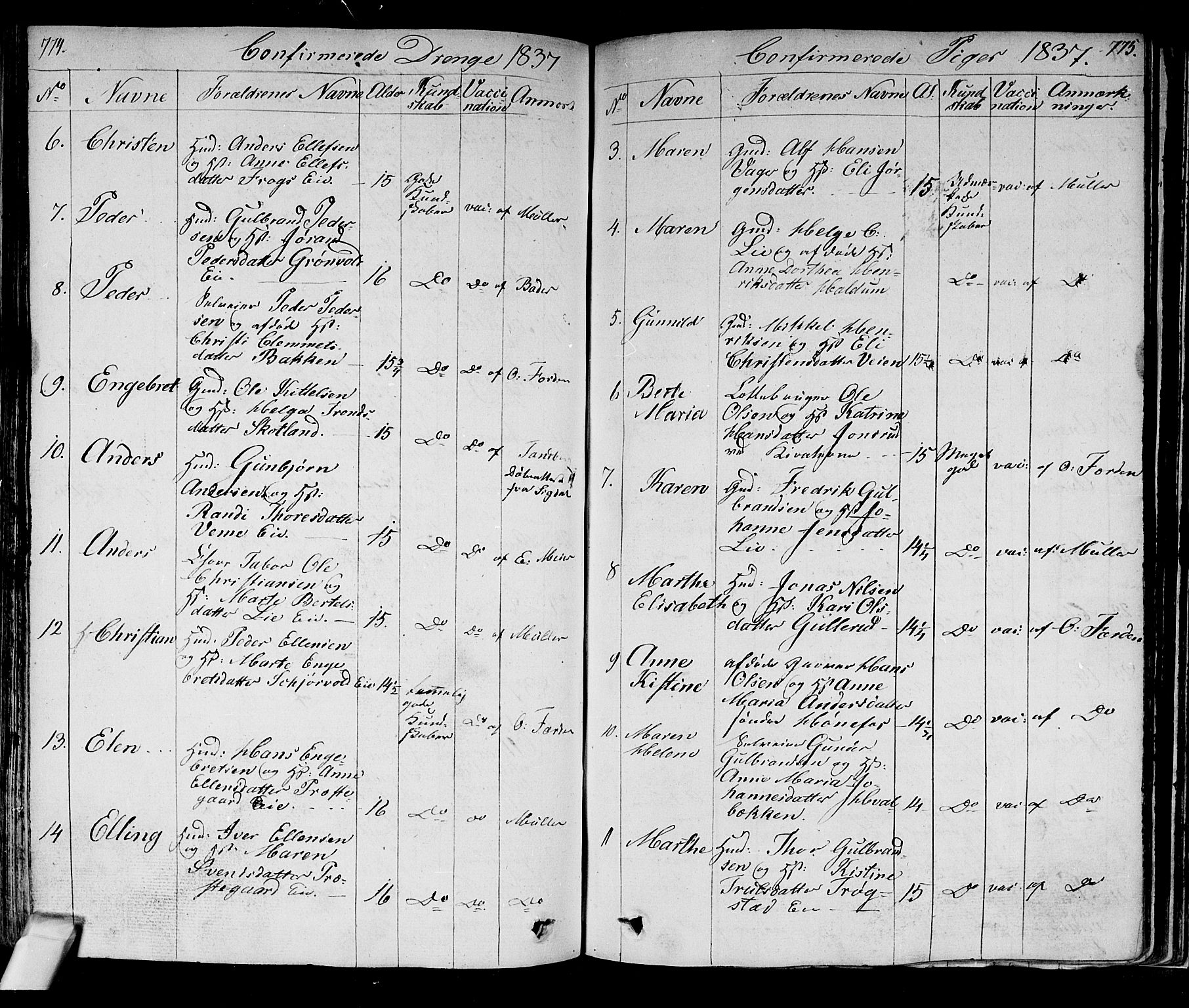 Norderhov kirkebøker, AV/SAKO-A-237/F/Fa/L0009: Parish register (official) no. 9, 1819-1837, p. 774-775