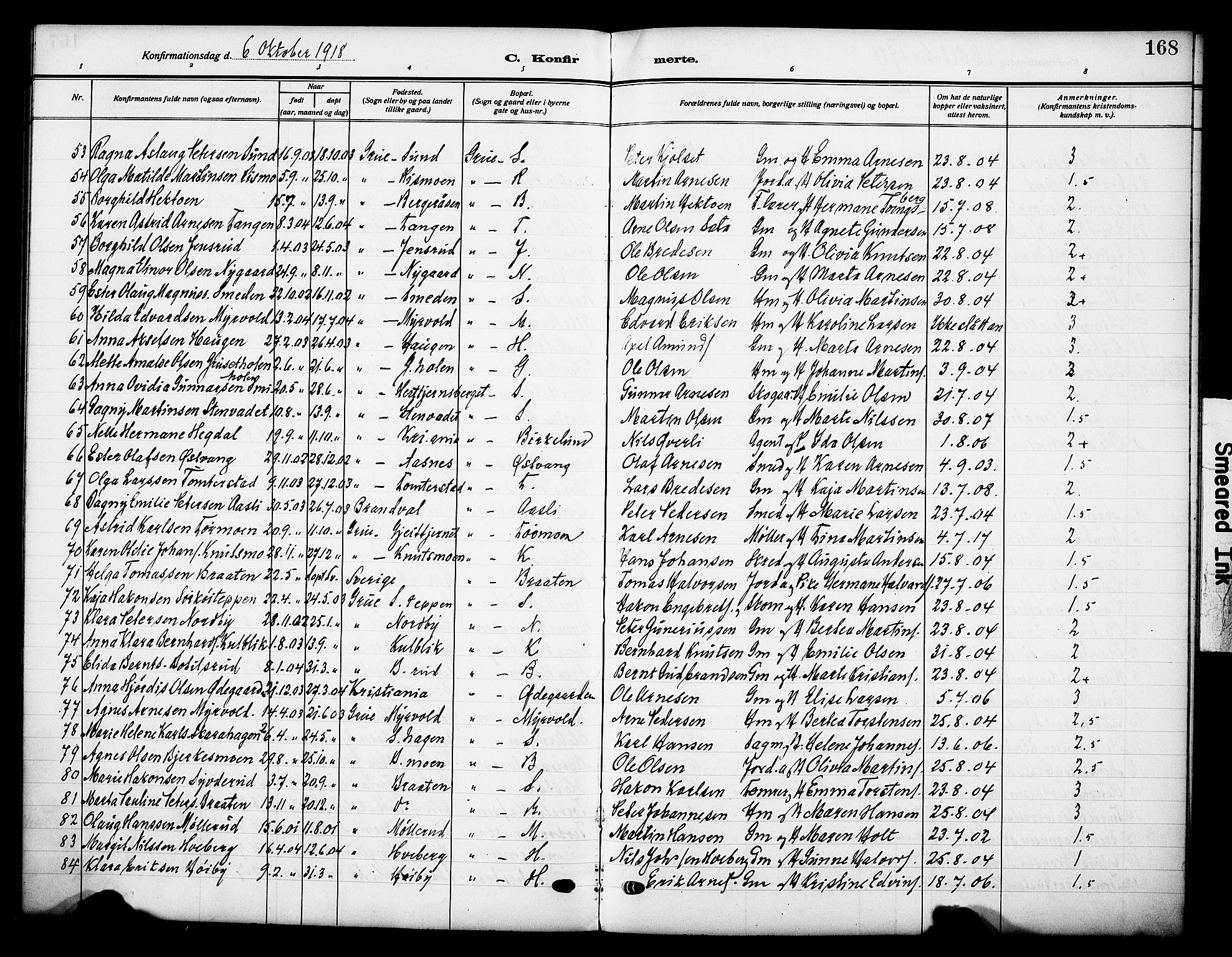 Grue prestekontor, AV/SAH-PREST-036/H/Ha/Haa/L0015: Parish register (official) no. 15, 1911-1922, p. 168