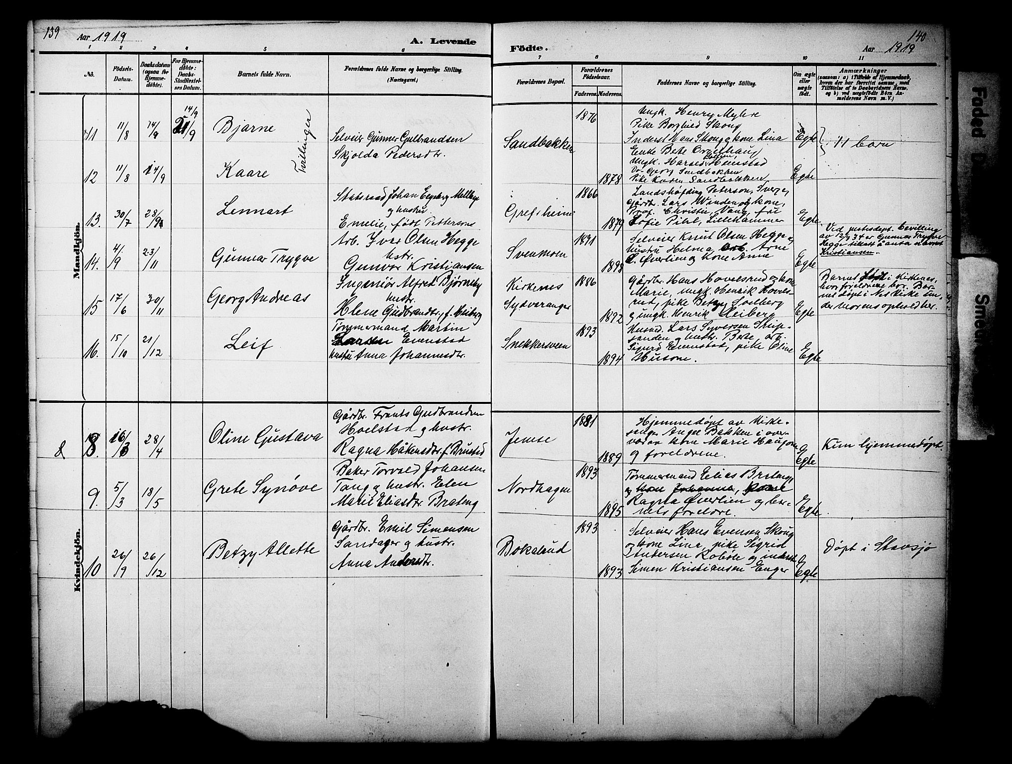 Nes prestekontor, Hedmark, AV/SAH-PREST-020/L/La/L0006: Parish register (copy) no. 6, 1890-1932, p. 139-140