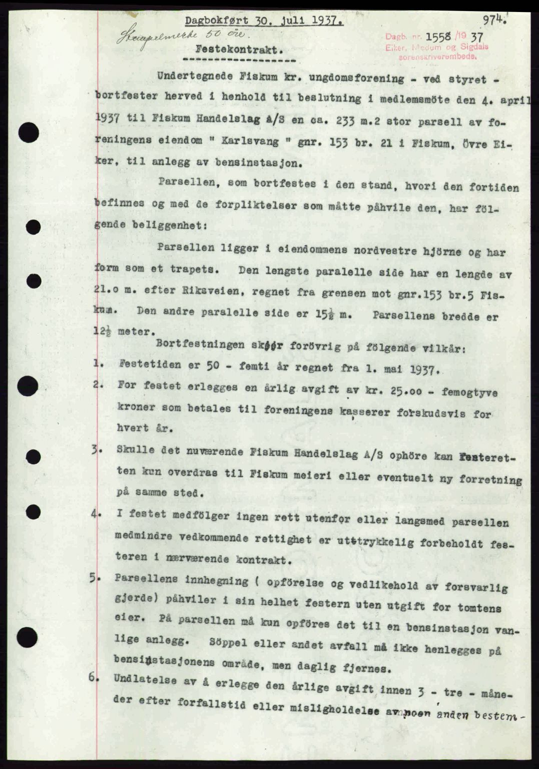 Eiker, Modum og Sigdal sorenskriveri, SAKO/A-123/G/Ga/Gab/L0035: Mortgage book no. A5, 1937-1937, Diary no: : 1558/1937