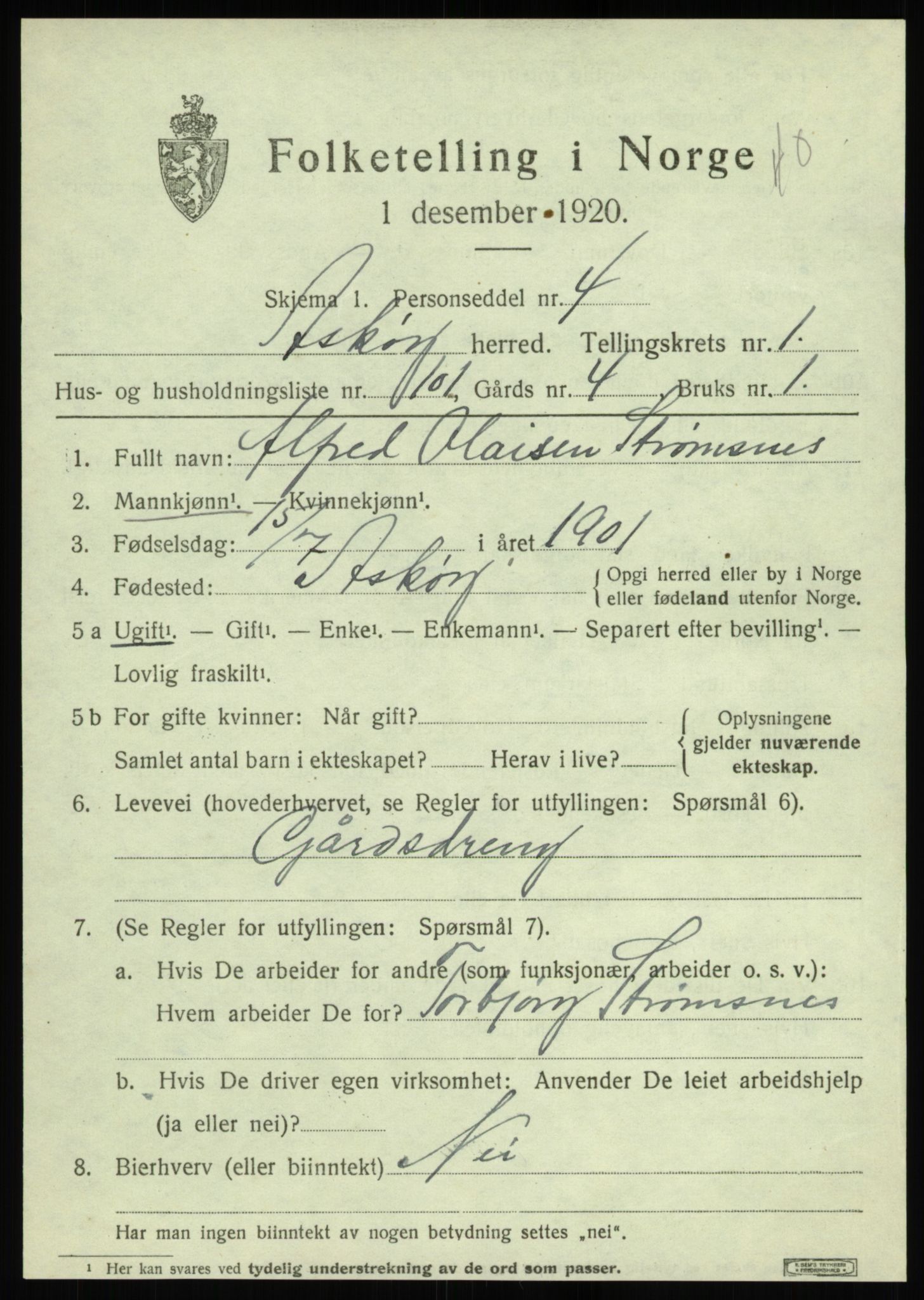 SAB, 1920 census for Askøy, 1920, p. 4446