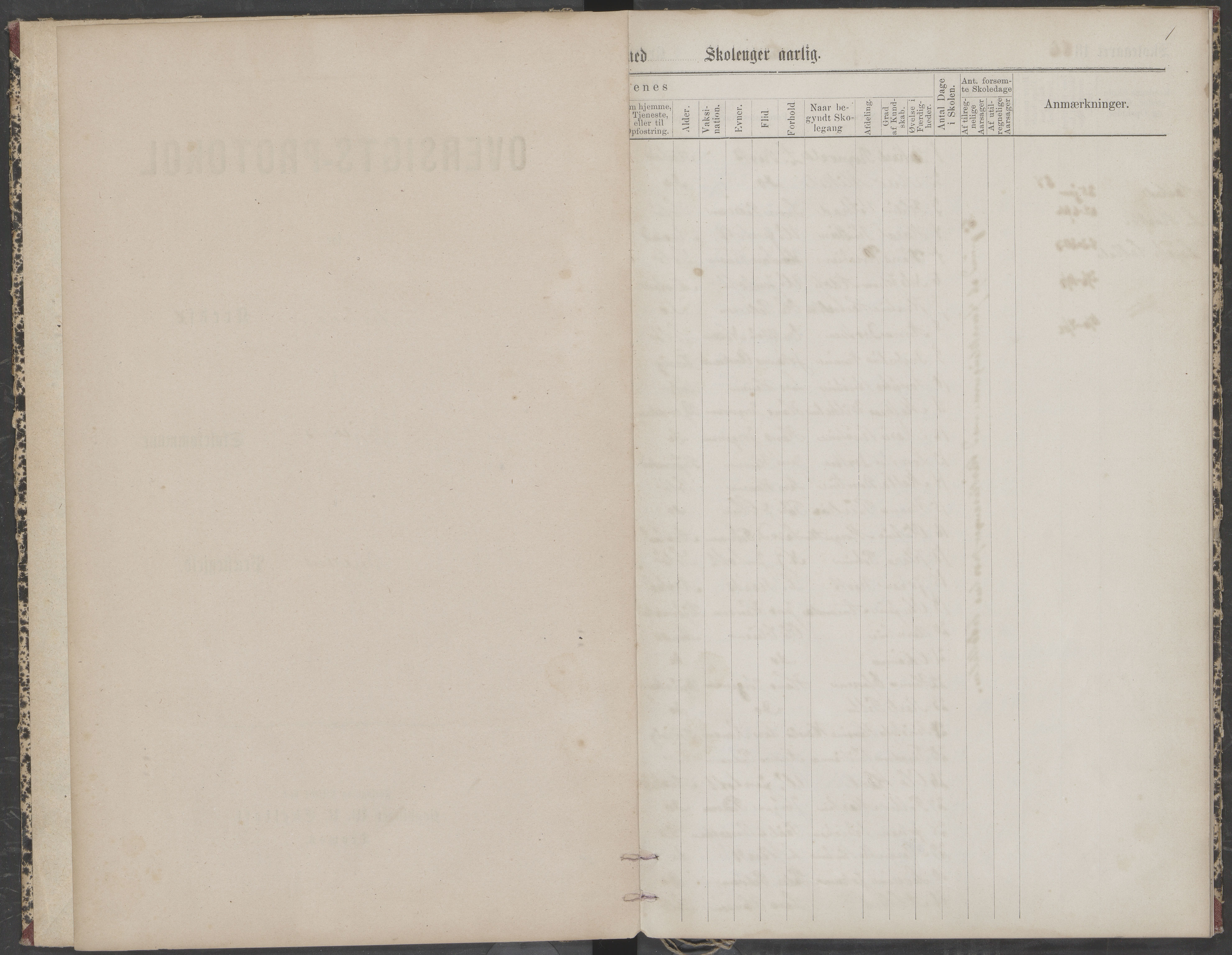 Beiarn kommune. Arstad skolekrets, AIN/K-18390.510.01/442/L0002: Karakter/oversiktsprotokoll, 1886-1892