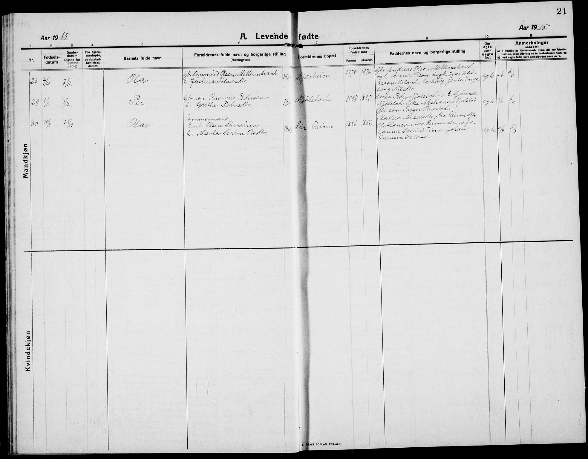 Hå sokneprestkontor, AV/SAST-A-101801/001/30BB/L0007: Parish register (copy) no. B 7, 1912-1939, p. 21