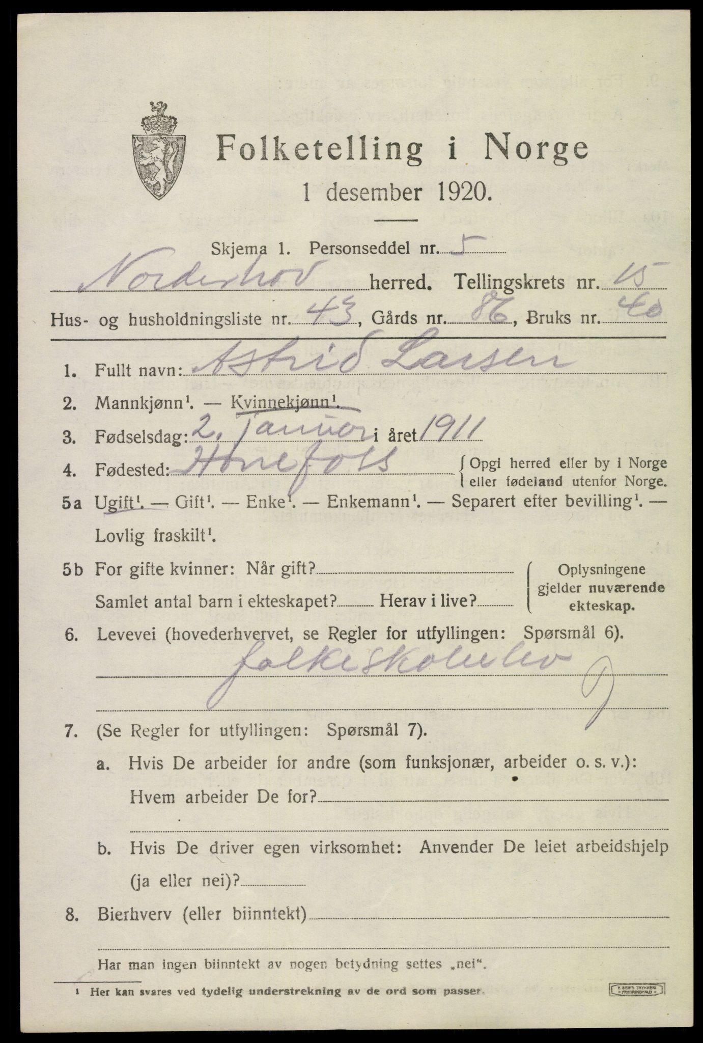 SAKO, 1920 census for Norderhov, 1920, p. 16774