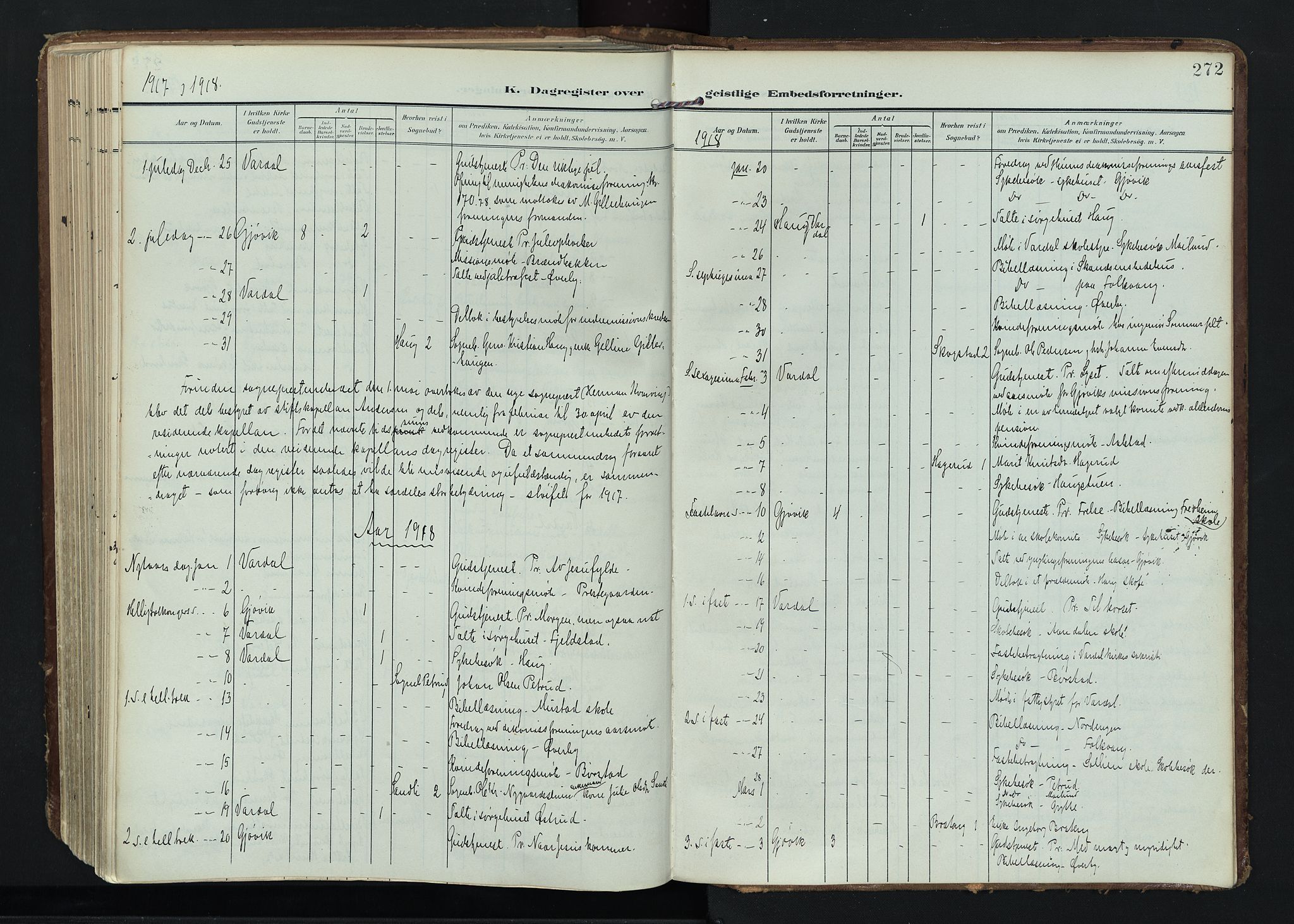 Vardal prestekontor, AV/SAH-PREST-100/H/Ha/Haa/L0020: Parish register (official) no. 20, 1907-1921, p. 272