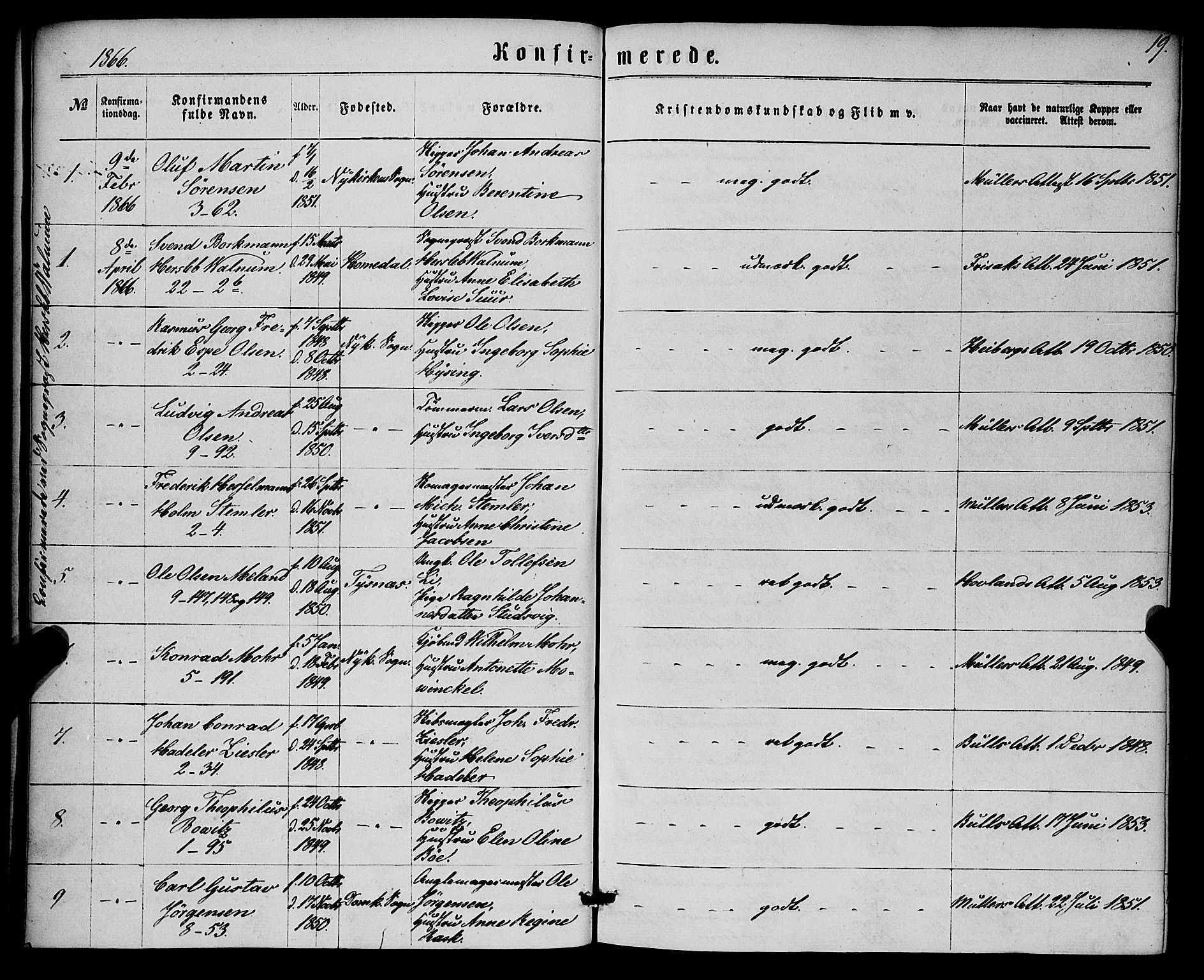 Nykirken Sokneprestembete, SAB/A-77101/H/Haa/L0024: Parish register (official) no. C 3, 1864-1870, p. 19