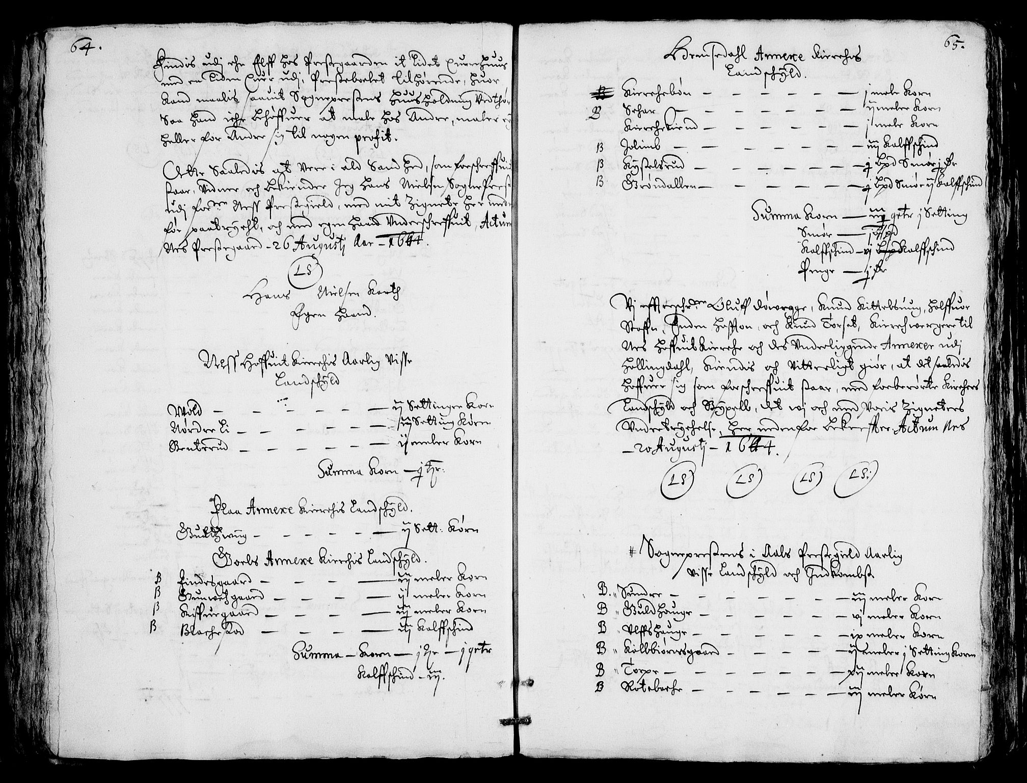 Rentekammeret inntil 1814, Realistisk ordnet avdeling, AV/RA-EA-4070/Fc/Fca/L0001/0004: [Ca I]  Akershus stift / Jordebok over kirkene og prestebolene i Oslo og Hamar stift, 1664, p. 64-65