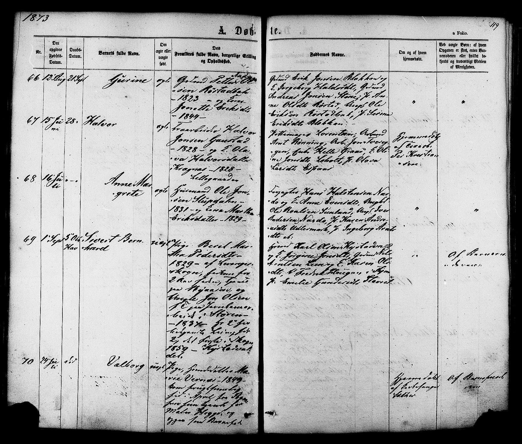 Ministerialprotokoller, klokkerbøker og fødselsregistre - Sør-Trøndelag, SAT/A-1456/606/L0293: Parish register (official) no. 606A08, 1866-1877, p. 119
