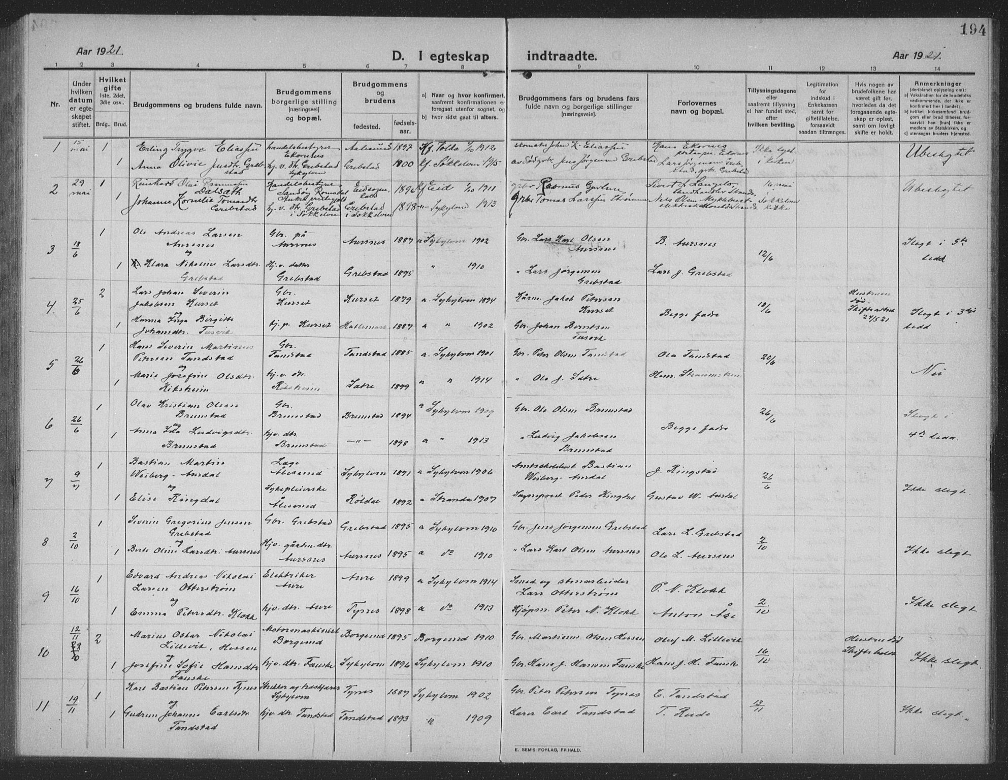 Ministerialprotokoller, klokkerbøker og fødselsregistre - Møre og Romsdal, AV/SAT-A-1454/523/L0342: Parish register (copy) no. 523C05, 1916-1937, p. 194