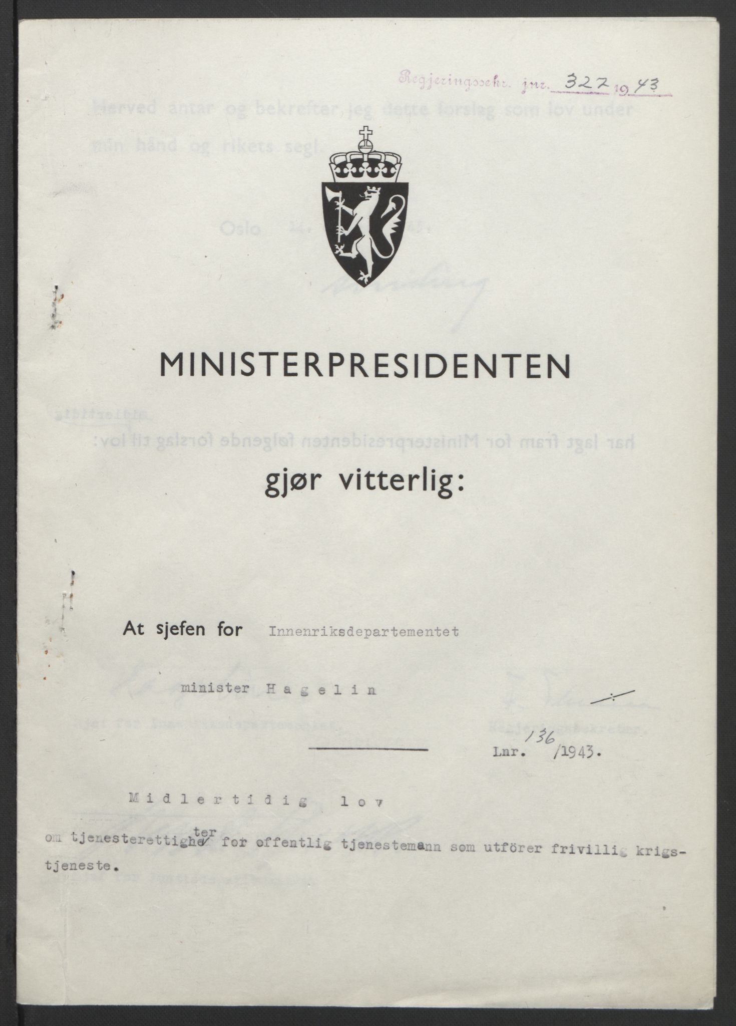 NS-administrasjonen 1940-1945 (Statsrådsekretariatet, de kommisariske statsråder mm), RA/S-4279/D/Db/L0099: Lover, 1943, p. 632