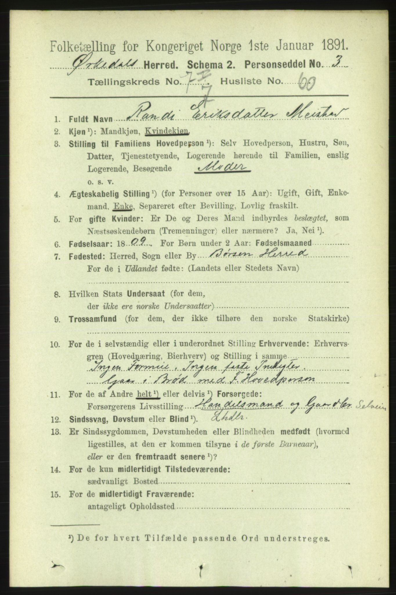 RA, 1891 census for 1638 Orkdal, 1891, p. 3749