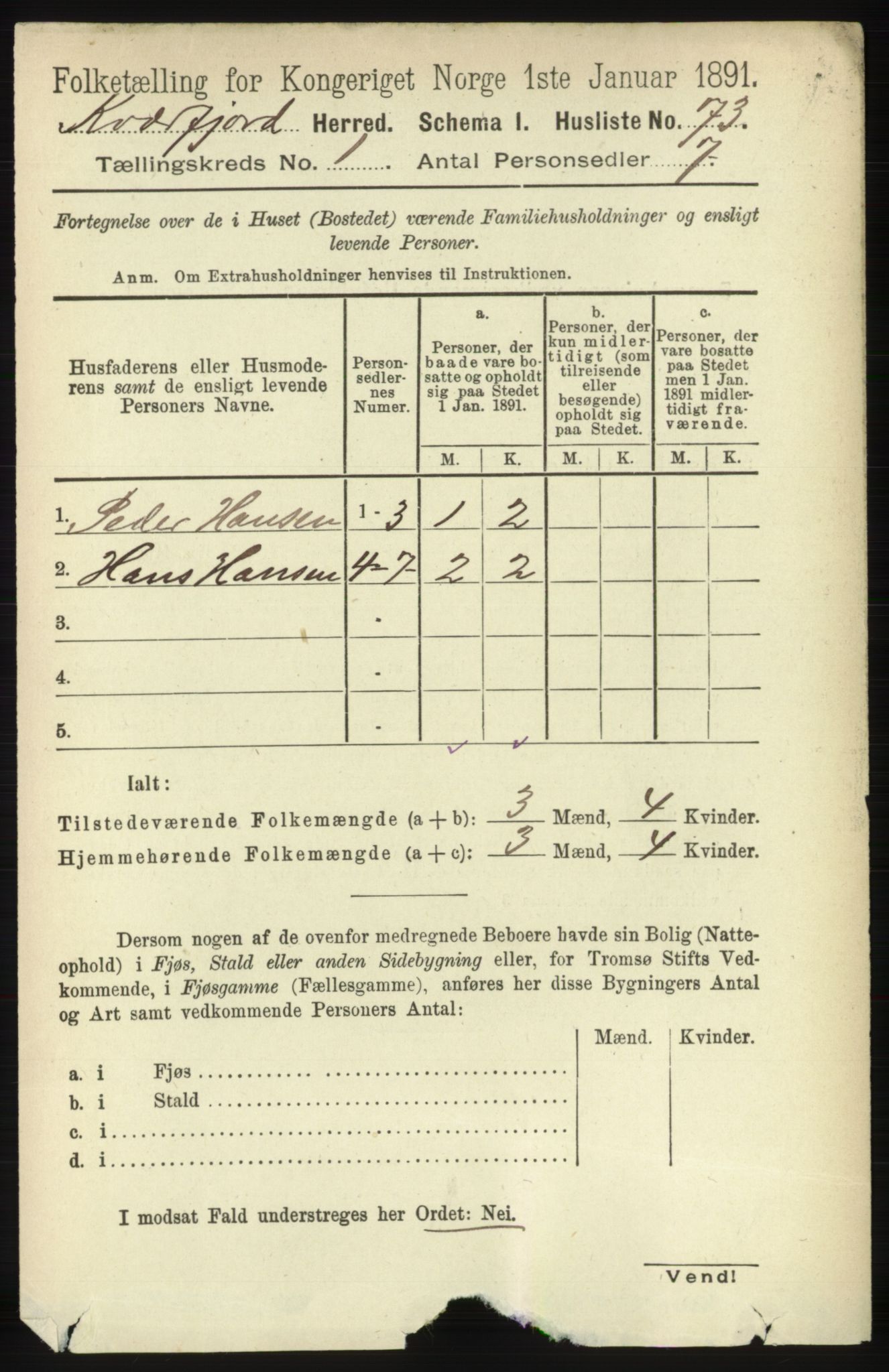 RA, 1891 census for 1911 Kvæfjord, 1891, p. 93