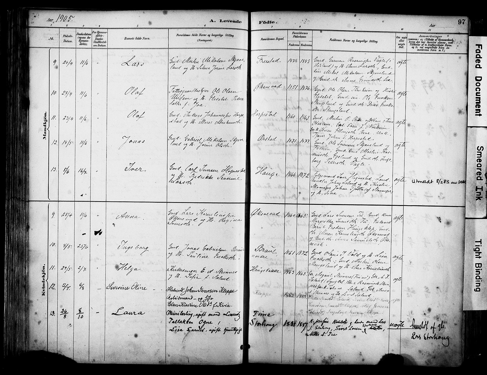 Klepp sokneprestkontor, AV/SAST-A-101803/001/3/30BA/L0009: Parish register (official) no. A 7, 1886-1915, p. 97