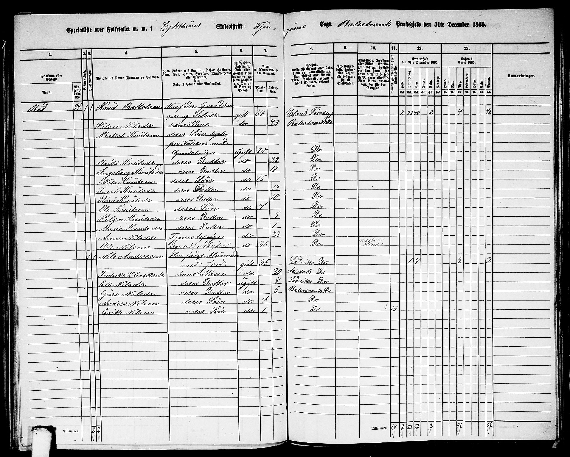 RA, 1865 census for Balestrand, 1865, p. 51