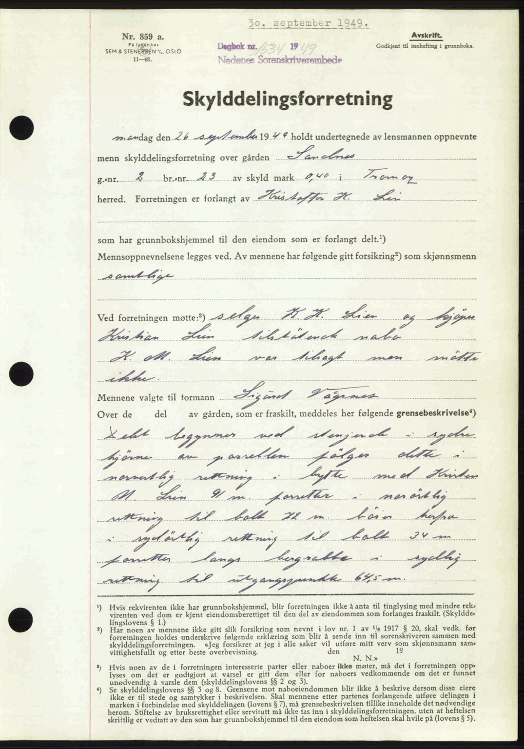 Nedenes sorenskriveri, AV/SAK-1221-0006/G/Gb/Gba/L0061: Mortgage book no. A13, 1949-1949, Diary no: : 1534/1949