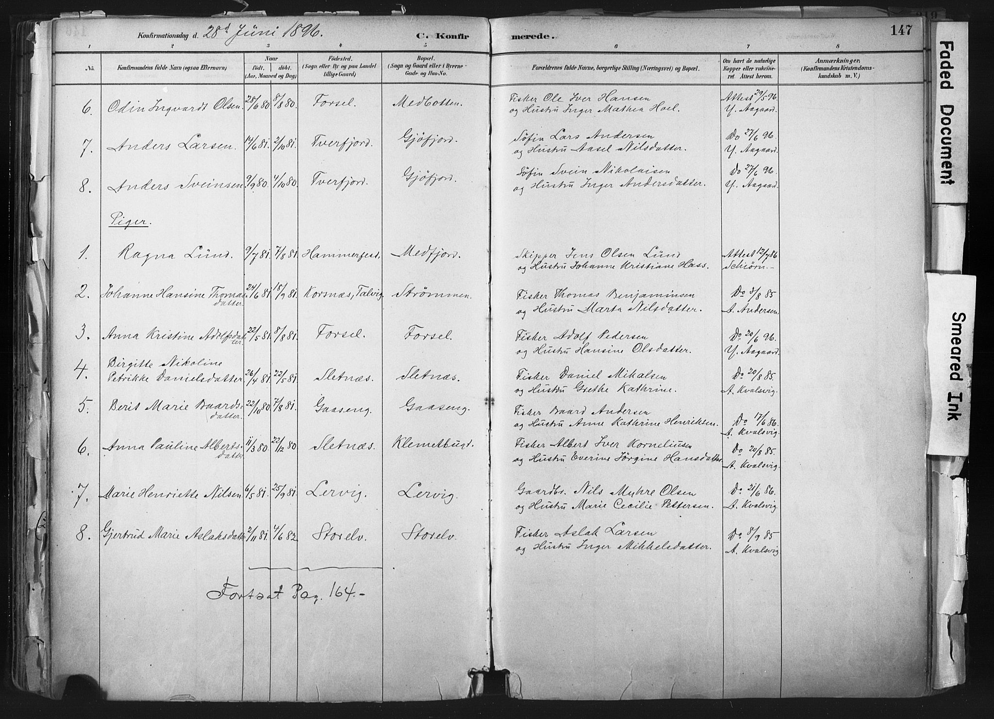 Hammerfest sokneprestkontor, AV/SATØ-S-1347/H/Ha/L0011.kirke: Parish register (official) no. 11 /1, 1885-1897, p. 147