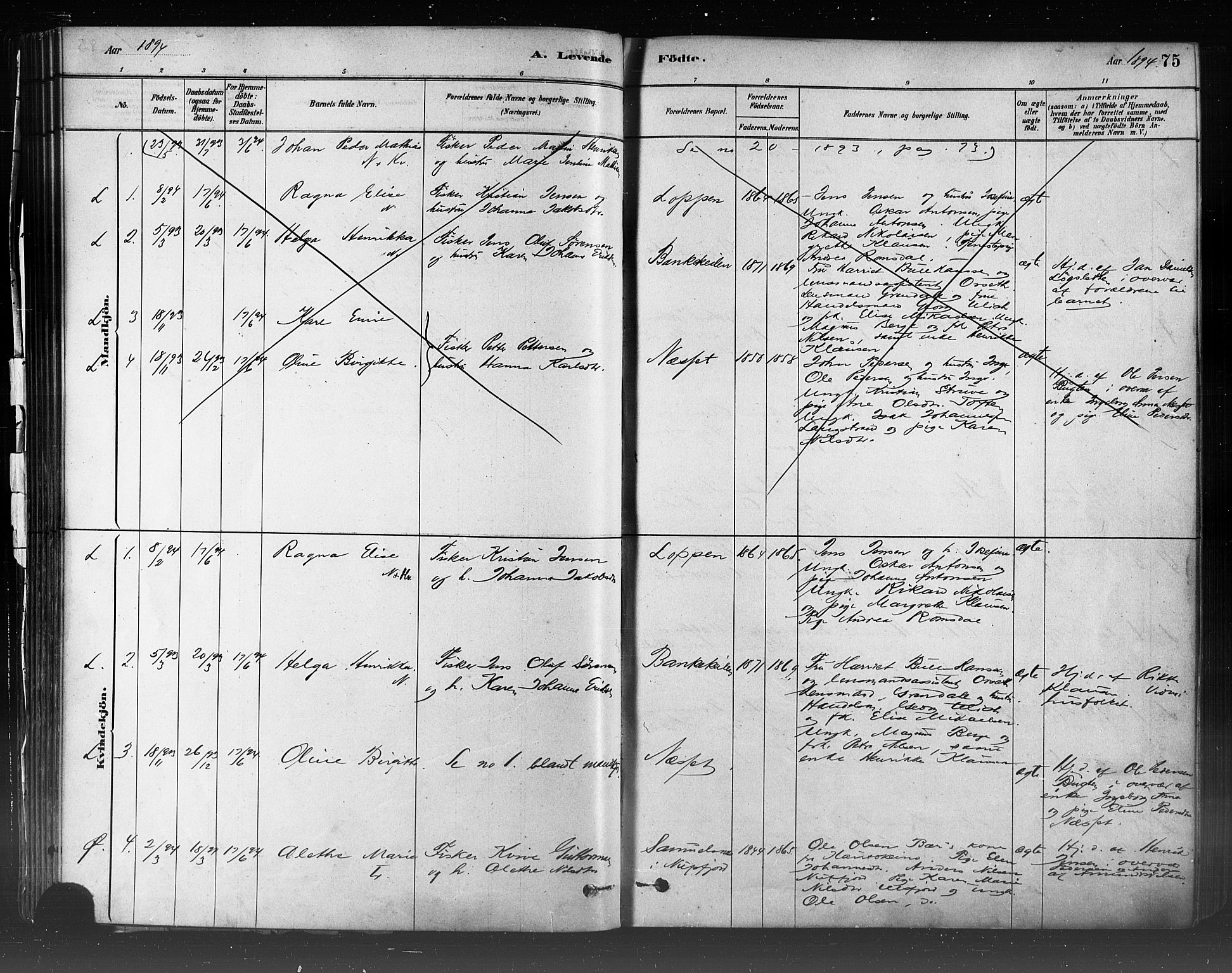 Loppa sokneprestkontor, SATØ/S-1339/H/Ha/L0006kirke: Parish register (official) no. 6, 1879-1895, p. 75