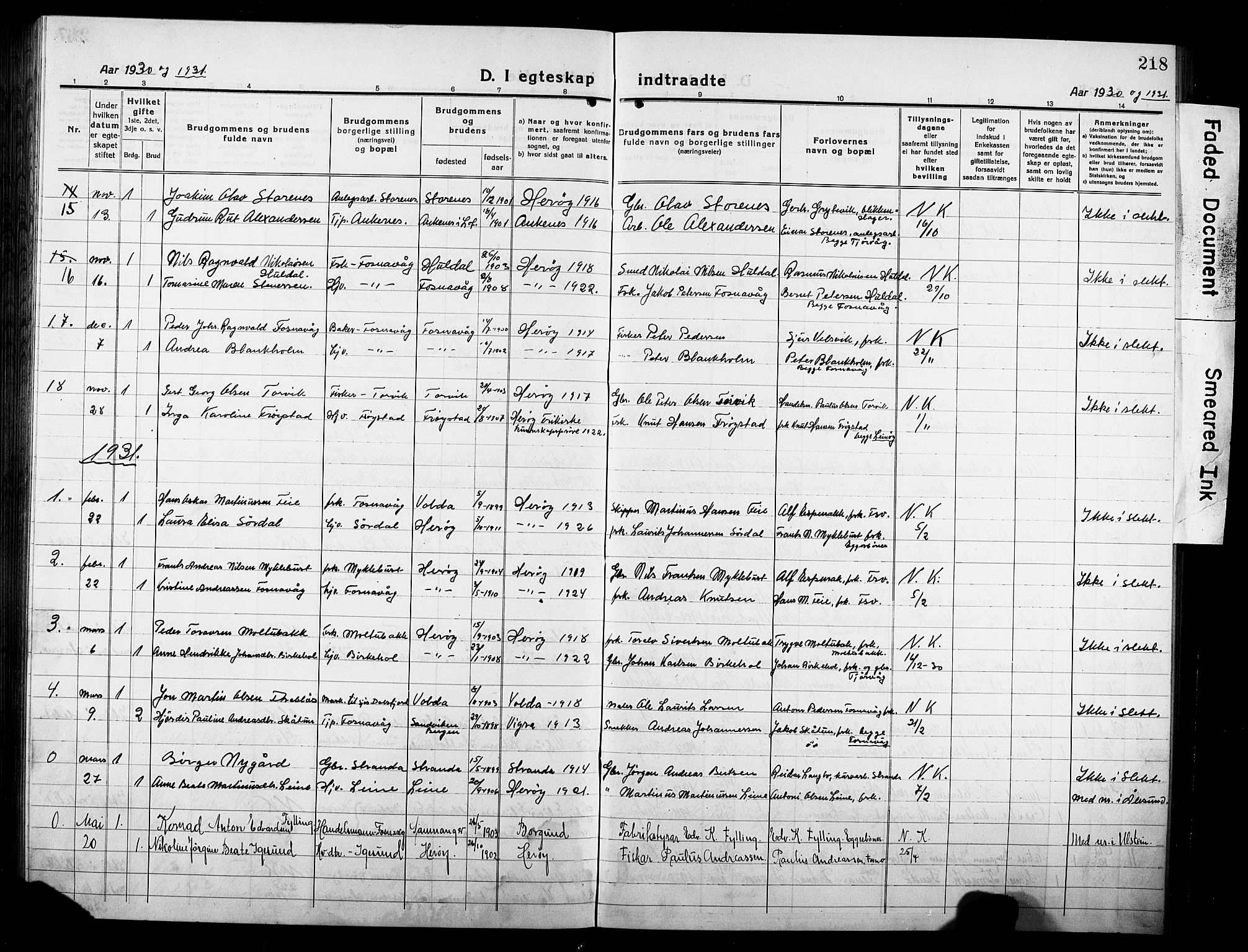 Ministerialprotokoller, klokkerbøker og fødselsregistre - Møre og Romsdal, AV/SAT-A-1454/507/L0084: Parish register (copy) no. 507C07, 1919-1932, p. 218