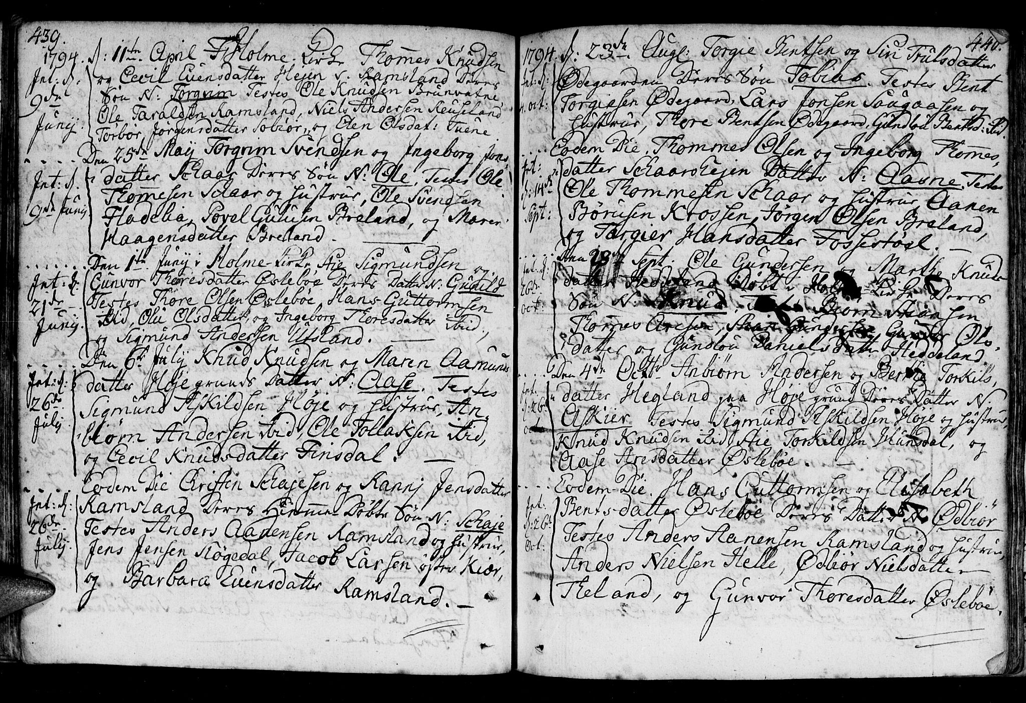 Holum sokneprestkontor, SAK/1111-0022/F/Fa/Fac/L0001: Parish register (official) no. A 1, 1773-1820, p. 439-440