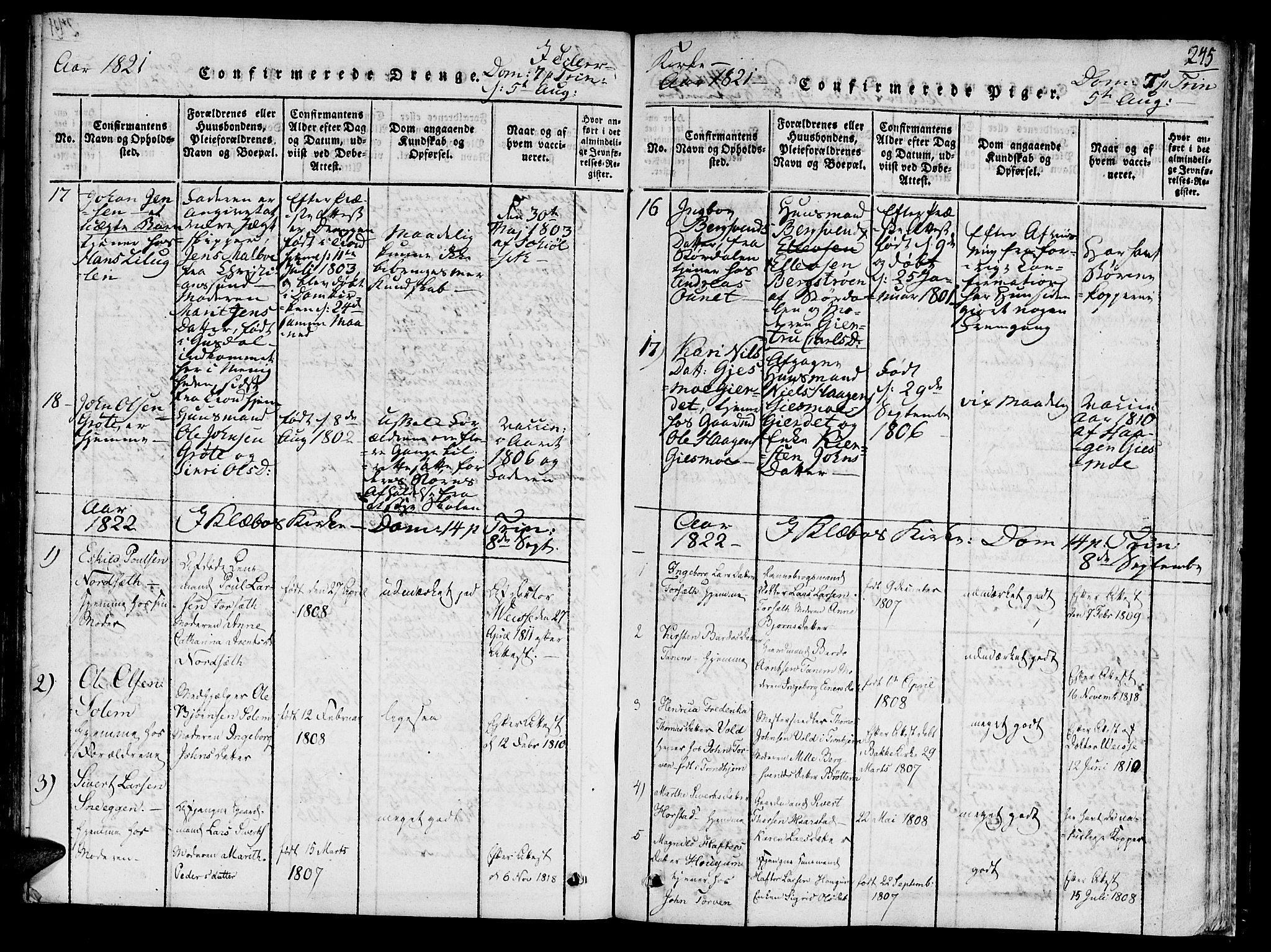 Ministerialprotokoller, klokkerbøker og fødselsregistre - Sør-Trøndelag, AV/SAT-A-1456/618/L0439: Parish register (official) no. 618A04 /1, 1816-1843, p. 245