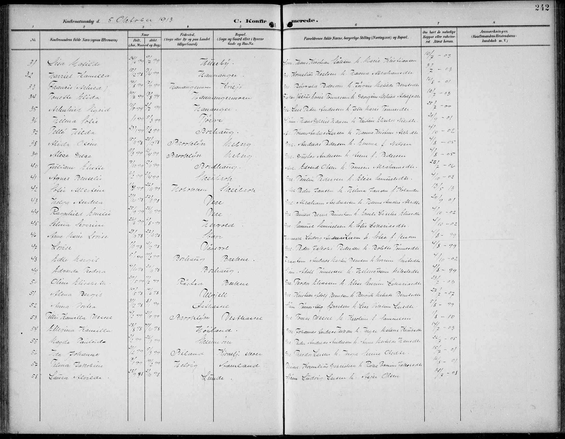 Lista sokneprestkontor, AV/SAK-1111-0027/F/Fb/L0005: Parish register (copy) no. B 5, 1892-1923, p. 242