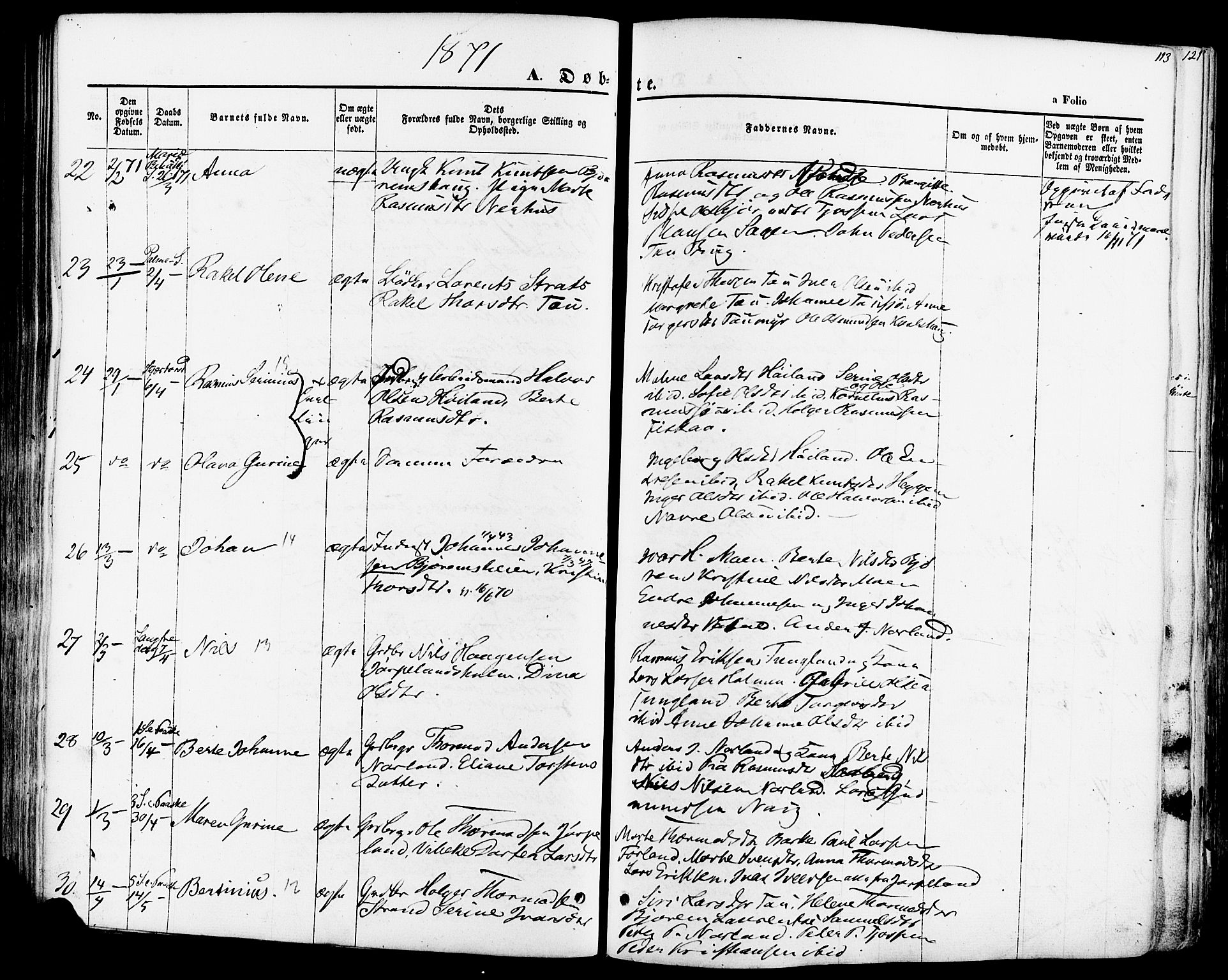 Strand sokneprestkontor, AV/SAST-A-101828/H/Ha/Haa/L0007: Parish register (official) no. A 7, 1855-1881, p. 113