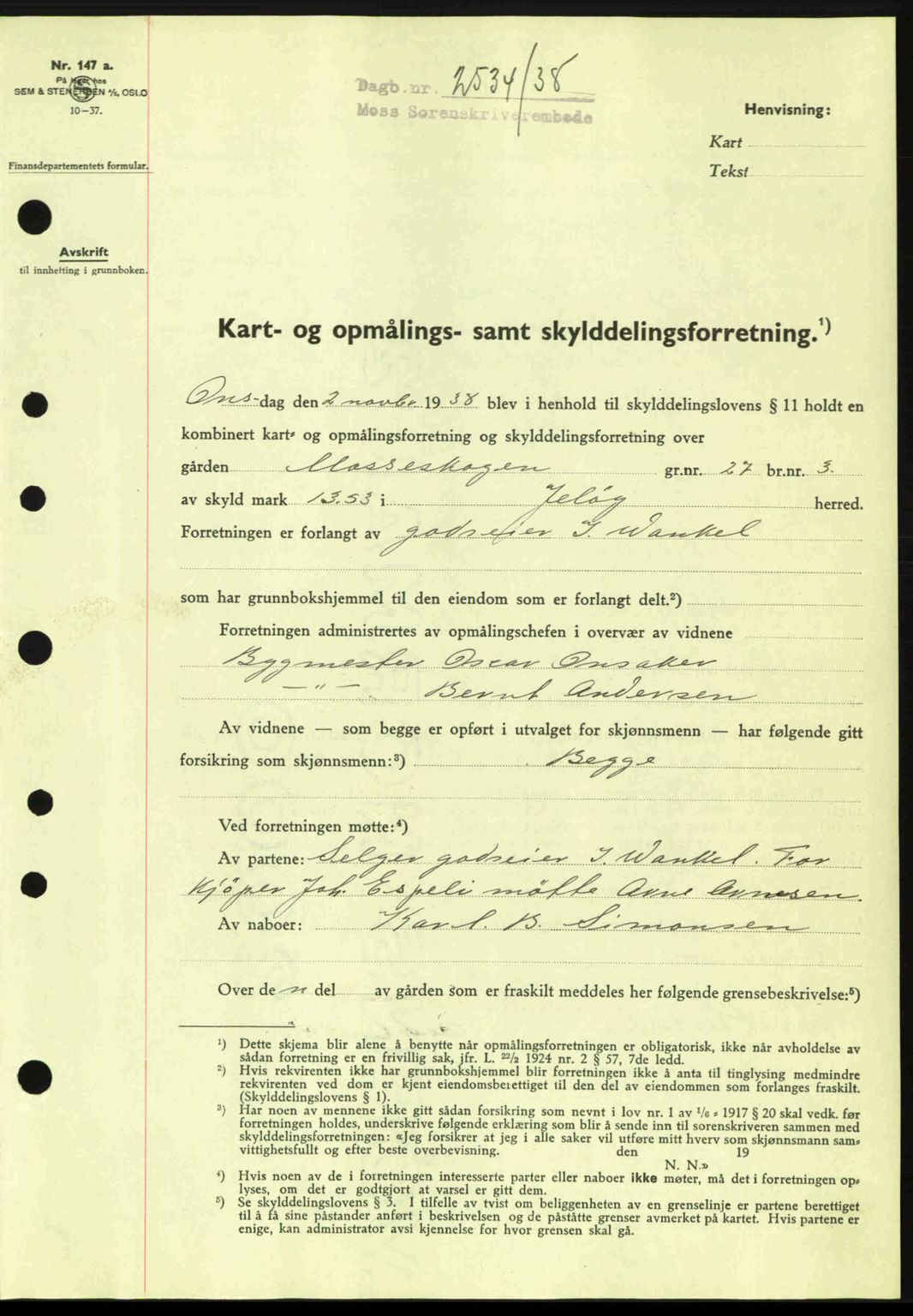 Moss sorenskriveri, SAO/A-10168: Mortgage book no. A5, 1938-1939, Diary no: : 2534/1938